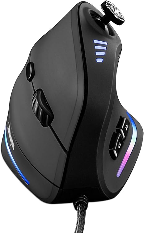 TRELC Gaming Mouse with 5D Rocker - Ergonomic Vertical Wired Mouse with 10000 DPI & 11 Programmable Buttons for PC/Laptop/E-Sports (Black)