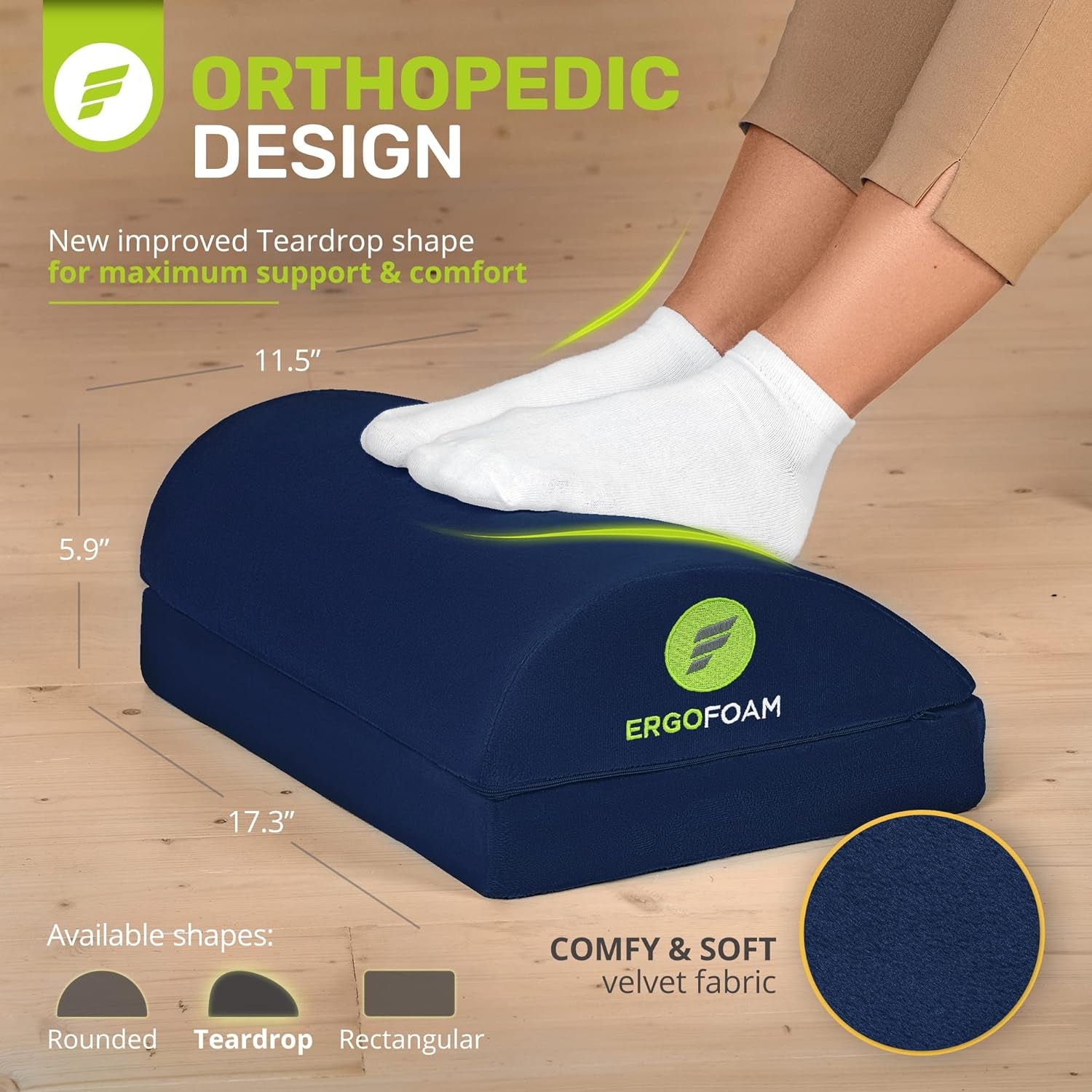 Foot Rest - Chiropractor-Endorsed Orthopedic Teardrop Design 2In1 Adjustable Premium under Desk Footrest for Lumbar, Back, Knee Pain (Navy Blue)