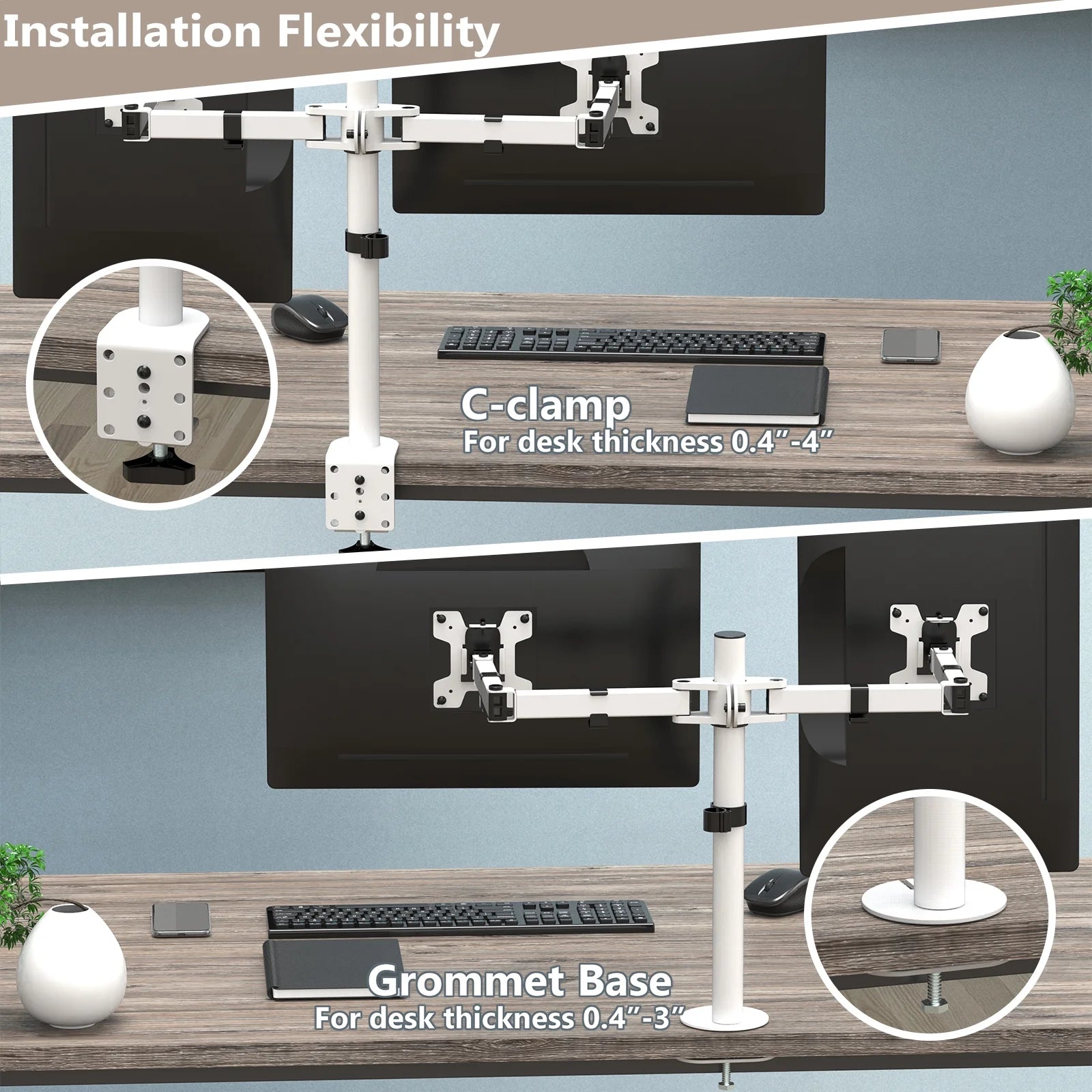 M002-W Dual LCD Monitor Mount Stand with Fully Adjustable Desk