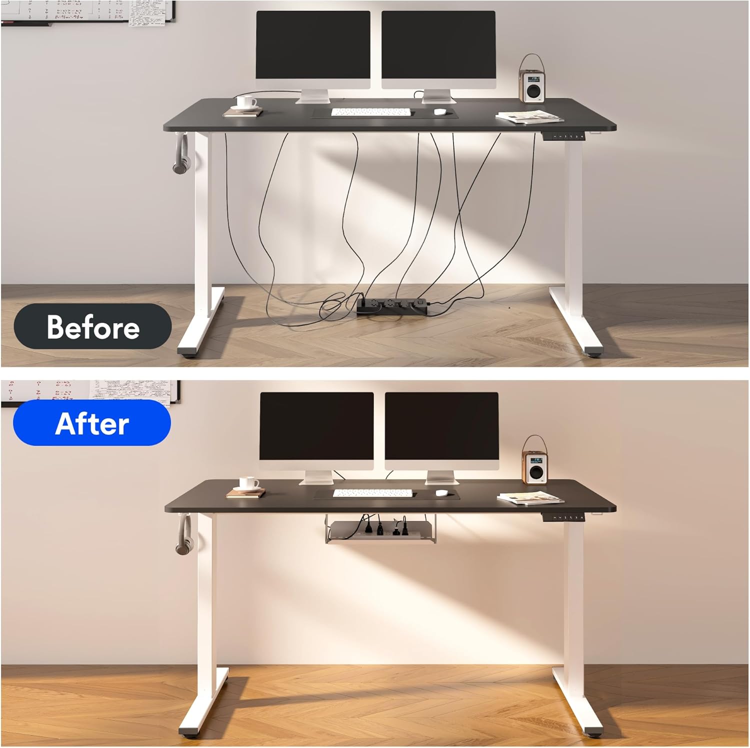 FLEXISPOT EN2 Electric Standing Desk - 48" x 30" Whole-Piece Height Adjustable Desk with Clamp Power Strip & Cable Management (Gray Frame/Mahogany Top)