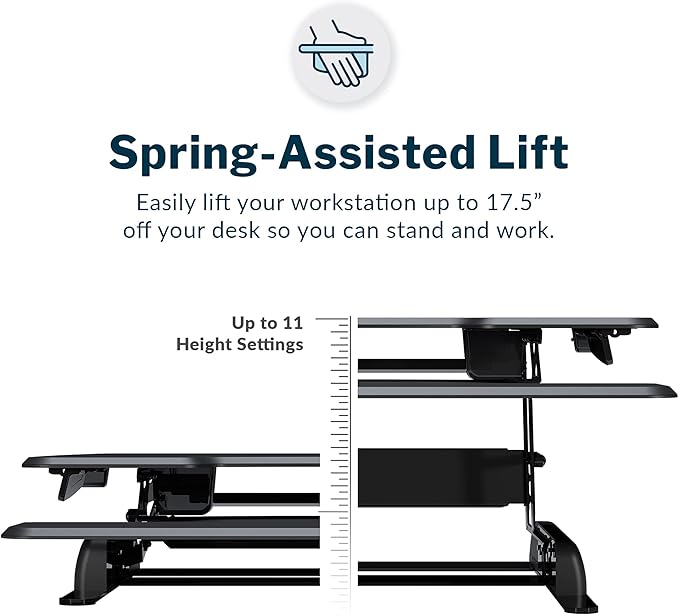 Vari - VariDesk Essential 36 - Two-Tier Standing Desk Converter for Monitor & Accessories - Height Adjustable Sit Stand Desk - Fully Assembled Monitor Riser for Home Office - 36" Wide, Black