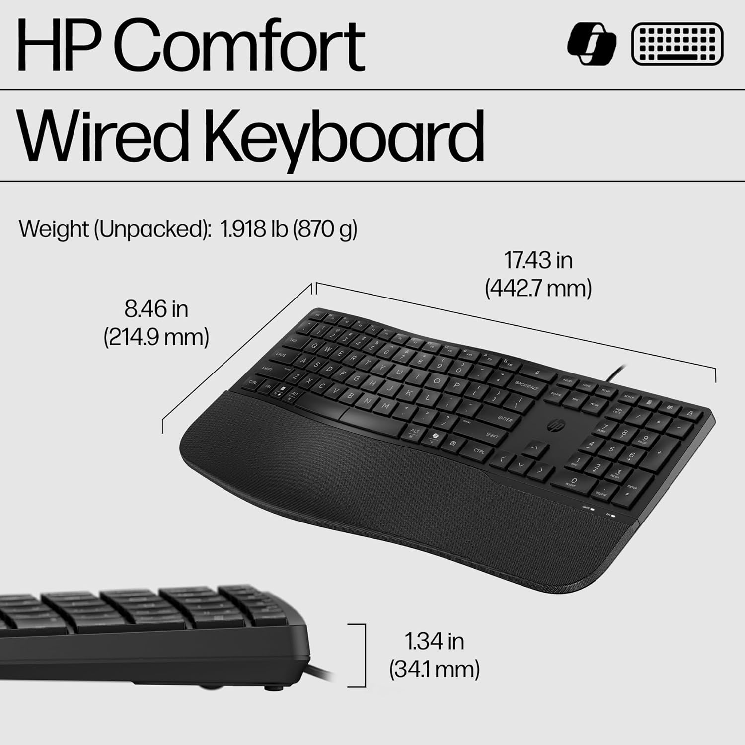 HP 480 Comfort Wired Keyboard with Cushioned Palm Rest
