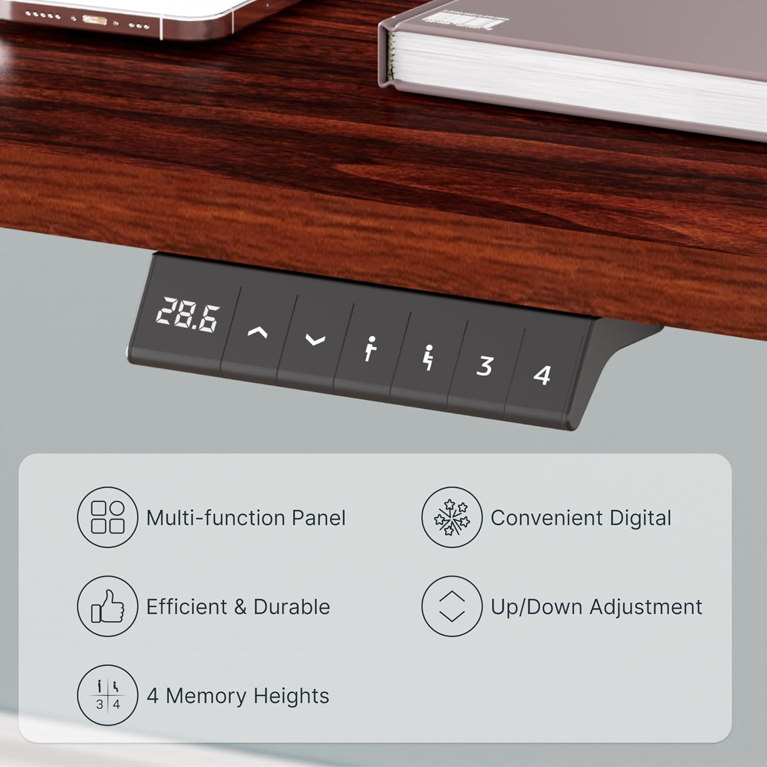 FLEXISPOT EN2 Electric Standing Desk - 48" x 30" Whole-Piece Height Adjustable Desk with Clamp Power Strip & Cable Management (Gray Frame/Mahogany Top)