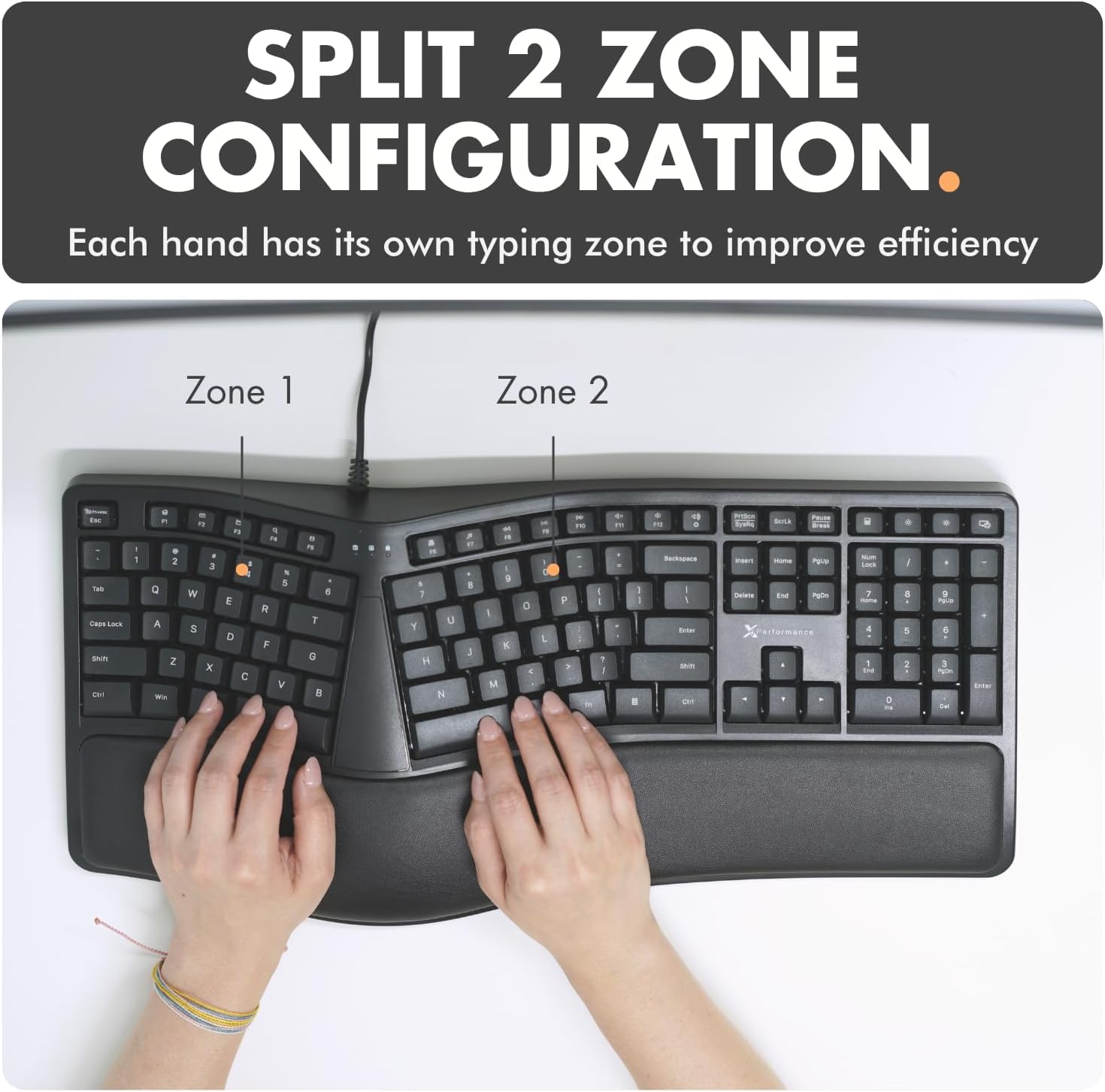 X9 Wired Ergonomic Split Keyboard with Cushioned Wrist Rest
