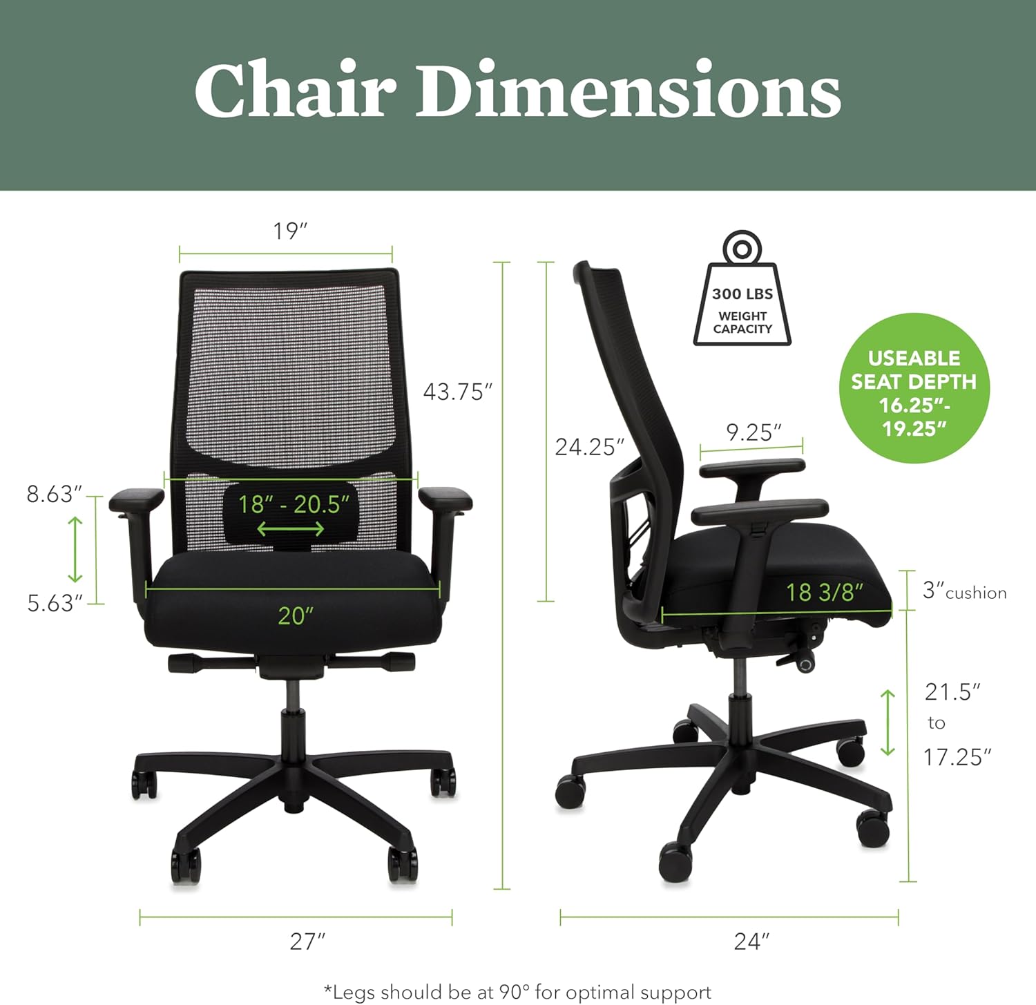 HON Ignition 2.0 Mid Back Task Chair, Standard Synchro-Tilt Control, Office Chair with Lumbar Support, Height and Width Adjustable Arms