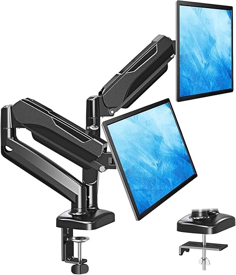 MOUNTUP Dual Monitor Stand - Gas Spring Monitor Arms for 2 Screens (22"-32"), Height Adjustable VESA Mount with C-Clamp & Grommet Base, Holds 4.4-17.6 lbs (Black)
