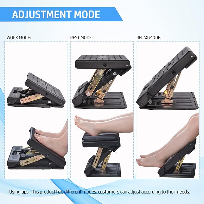 Scalebeard Under-Desk Footrest - Ergonomic Angle Adjustable with Removable Soft Pad for Comfort, Back & Body Pressure Relief (Black)