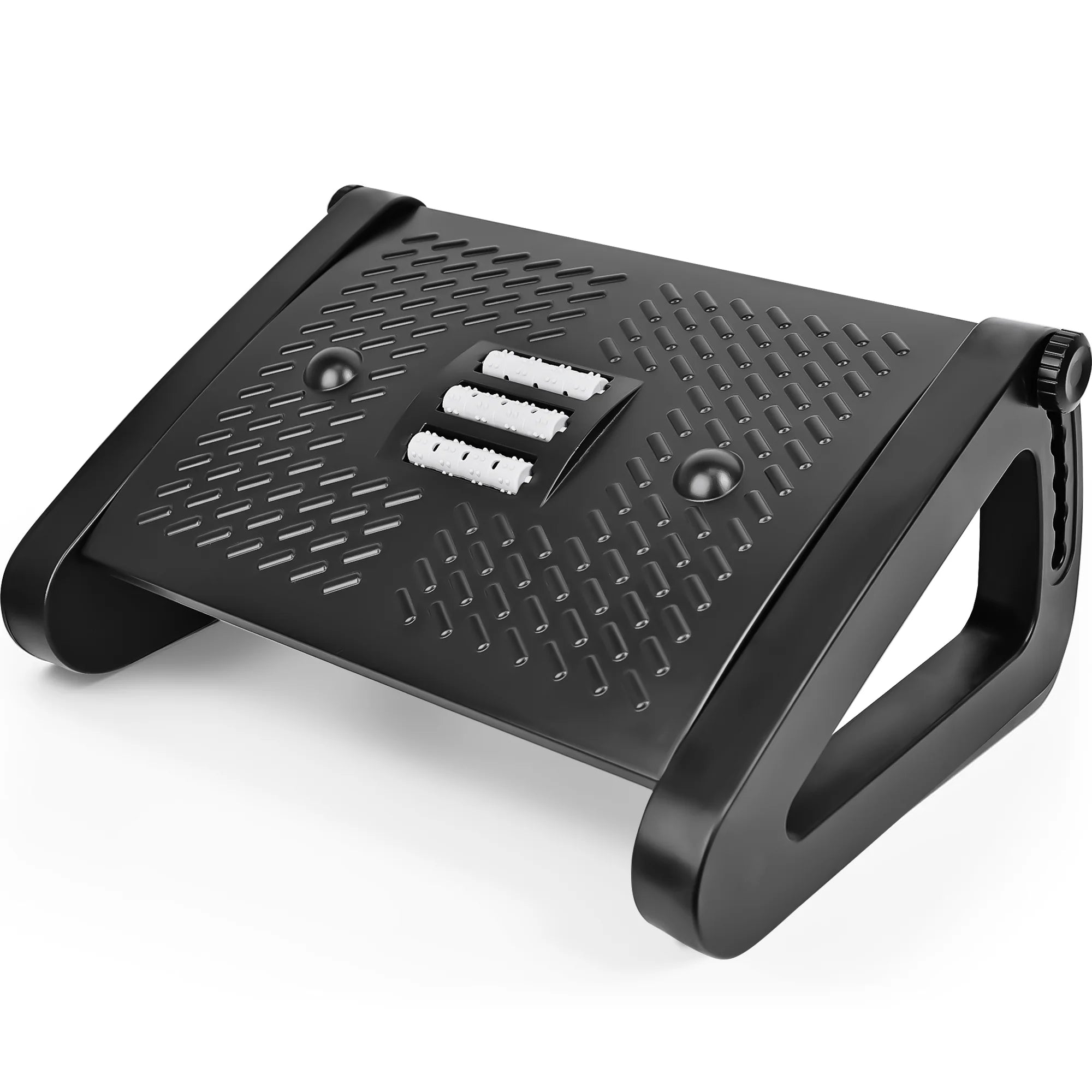 Adjustable Ergonomic Foot Rest under Desk with 6 Heights, Massage Surface & Rollers, Portable Foot Stool for Office, Home & Travel – Black