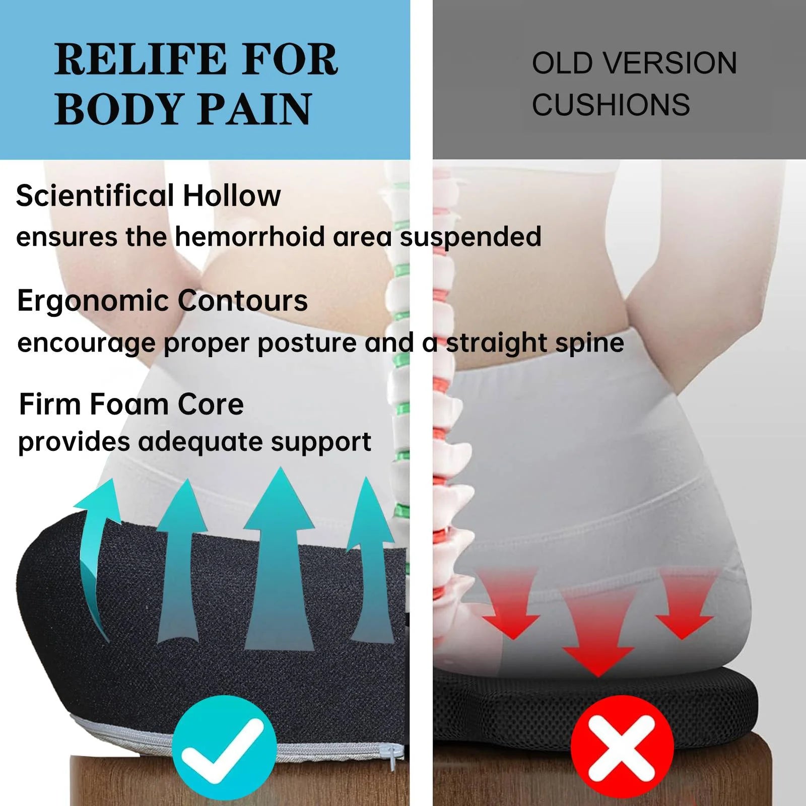 Donut Pillow for Tailbone Pain Office Chair Cushion Car Seat Cushion Hemorrhoid Pillow Memory Foam Seat Cushion Coccyx Cushion Butt Pillow Wheelchair Cushion, Black