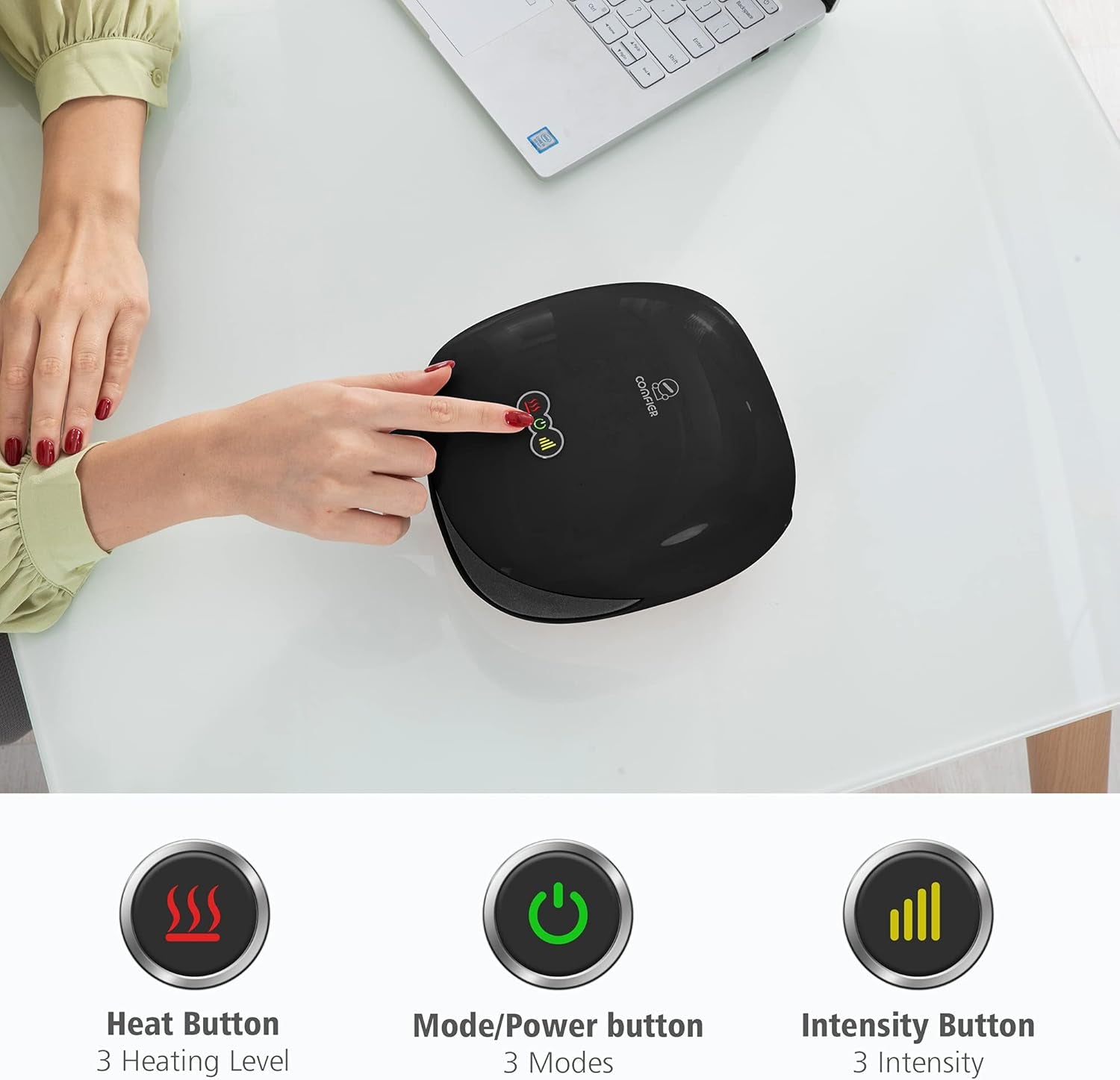 Wireless Hand Massager with Heat -3 Levels Compression & Heating,Rechargeable Hand Massager Machine for Carpal Tunnel,Ideal Gifts for Women (Black)