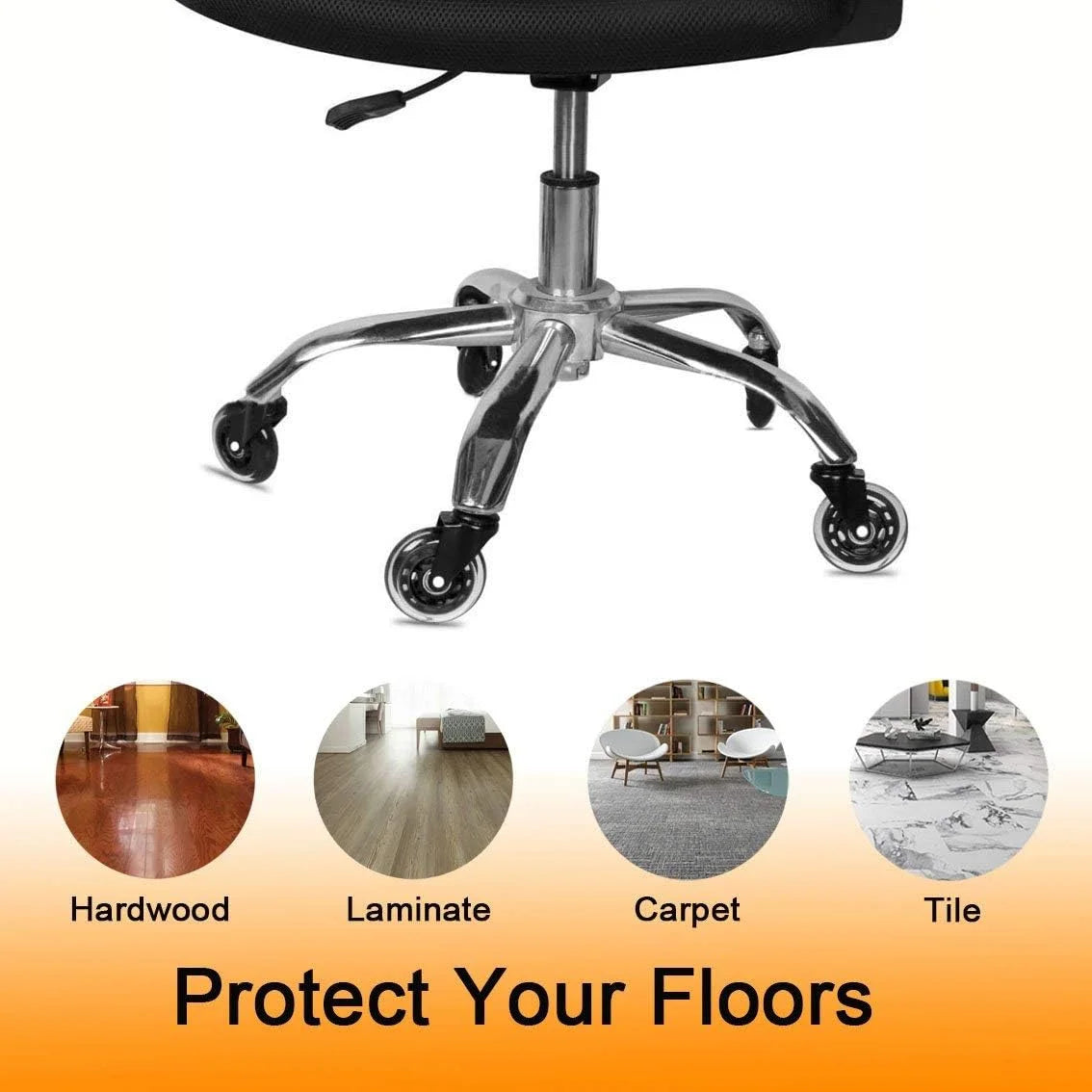 Office Chair Caster Set of 5, , 3" Chair Casters Replacement, Bear 500LBS, Clear Polyamide