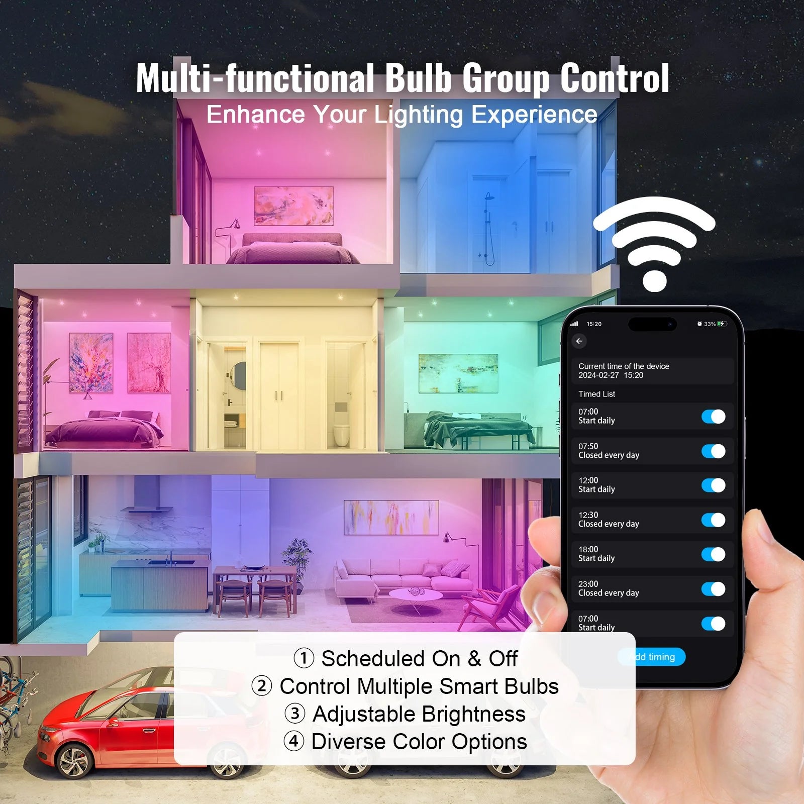 VEVOR Smart Light Bulbs, 4-Pack, 9W Multicolor LED Bulbs, 800 Lumens with Smart Control Compatibility for Vera, Google Assistant, Amazon Alexa, Ios, Android, RGB Color Changing