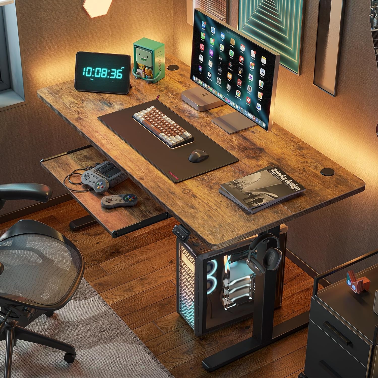 Standing Desk with Keyboard Tray, 48 × 24 Inches Electric Height Adjustable, Sit Stand up Desk, Computer Office Desk, Rustic Brown