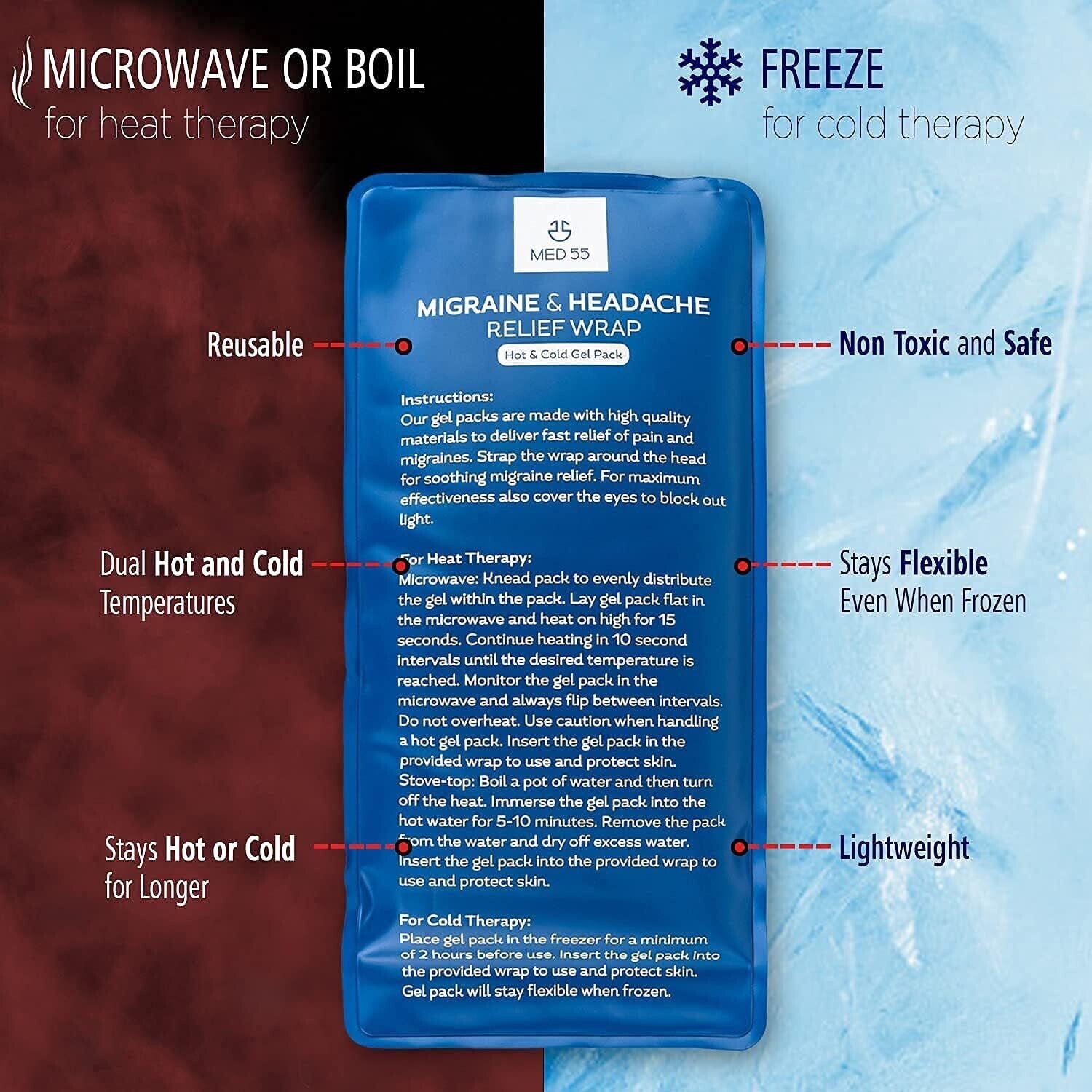 Headache & Migraine Relief Wrap Hat, Hot/Cold Gel Compress for Tension & Stress.