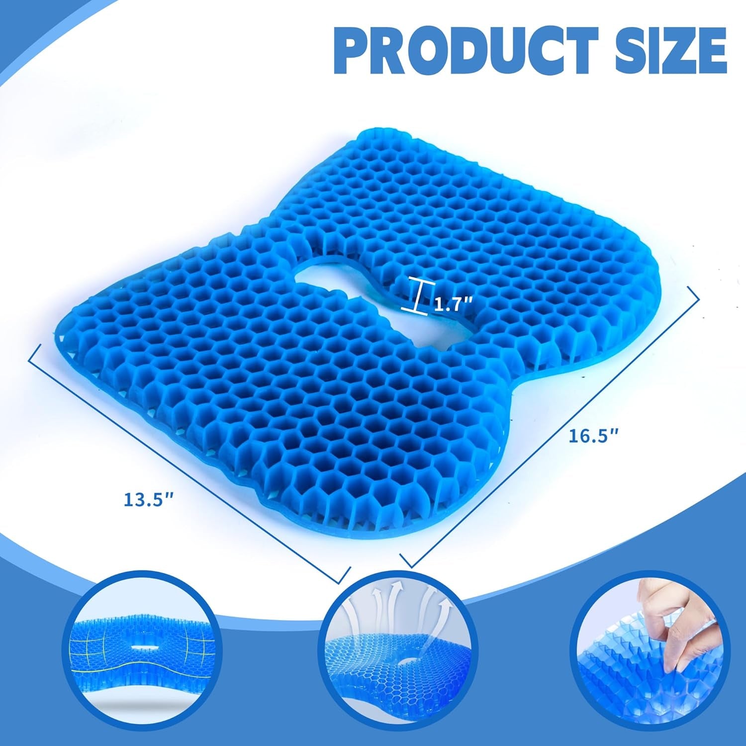 Kayak Seat Cushion, anti Slip Thicken Gel Kayak Seat Pad Breathable Waterproof Kayak Cushion for Kayaks Canoe and Boat, Lifetime Kayak Accessories Equipment Gear for Fishing Kayak (Blue 2 Packs)