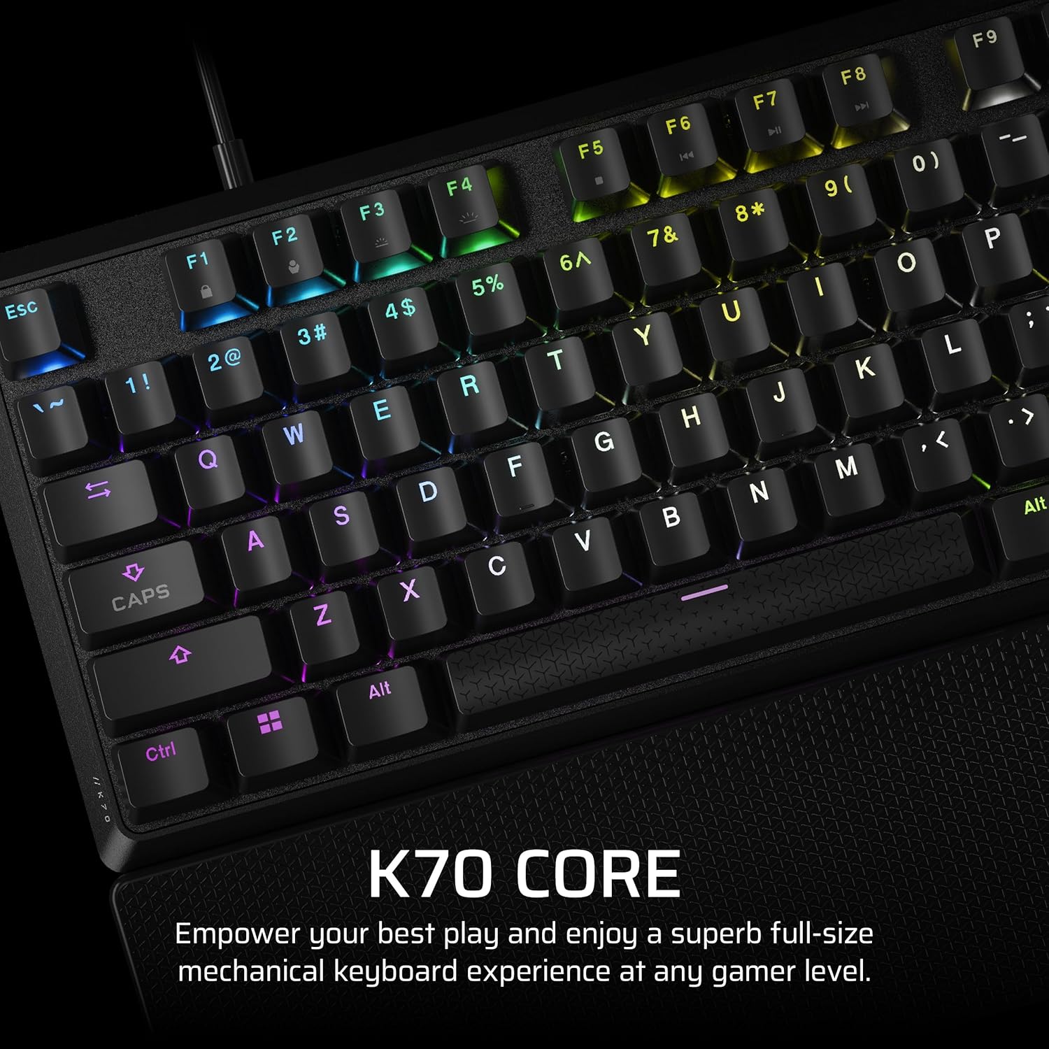 CORSAIR K70 CORE RGB Mechanical Wired Gaming Keyboard with Palmrest – Pre-Lubed MLX Red Linear Switches, SOCD, ABS Double-Shot Keycaps, Sound Dampening, Media Control Dial, QWERTY NA