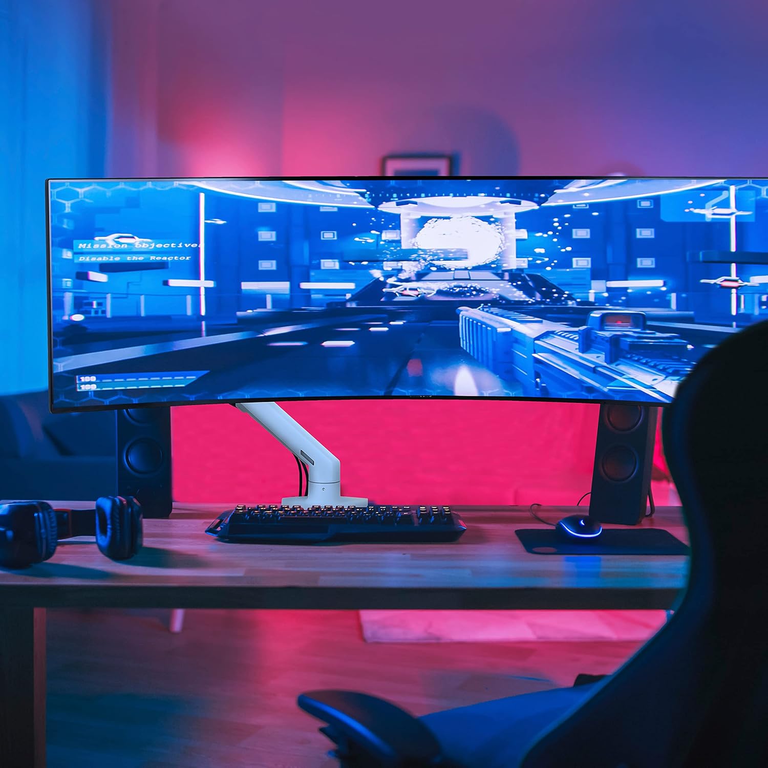 Ergotron – HX HD Premium Heavy Duty Gaming Monitor Arm, Single Monitor Desk Mount – for 1000R Curved Ultrawide Monitors Up to 49 Inches, 28 to 42 lbs, VESA 75x75mm or 100x100mm – HD Pivot, White