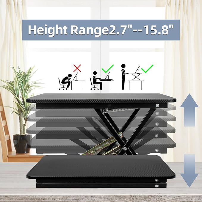 Standing Desk Converter, Height Adjustable Sit Stand Desk Converter, Fully Assembled Monitor Desk Riser for Standing or Sitting, Black, Pattern