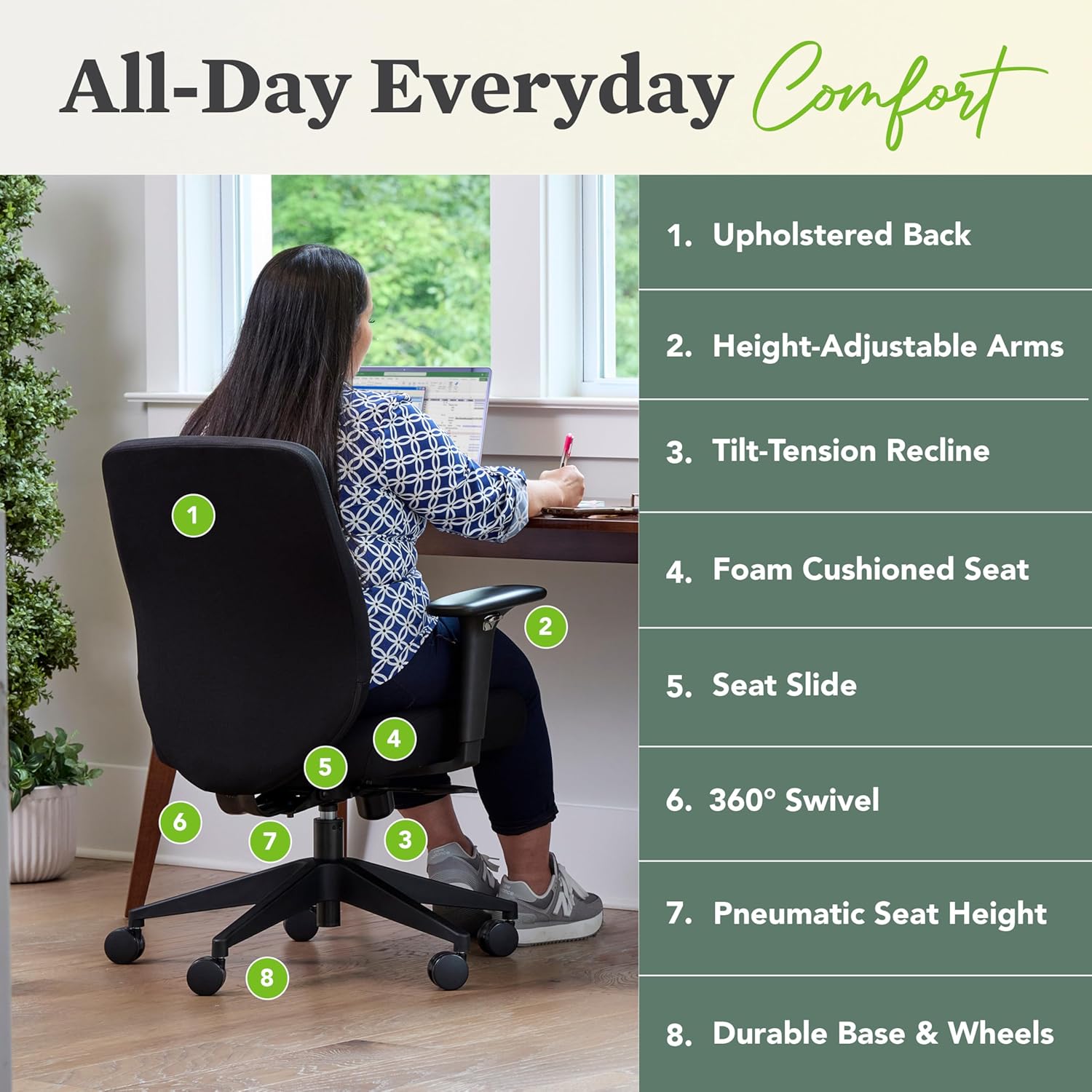HON Altern Ergonomic Fabric Office Chair with Arms, Wheels, Foam Cushion Seat, Low Back Home Office Desk Chair Comfy, Height Adjustable Arms, Synchro-Tilt