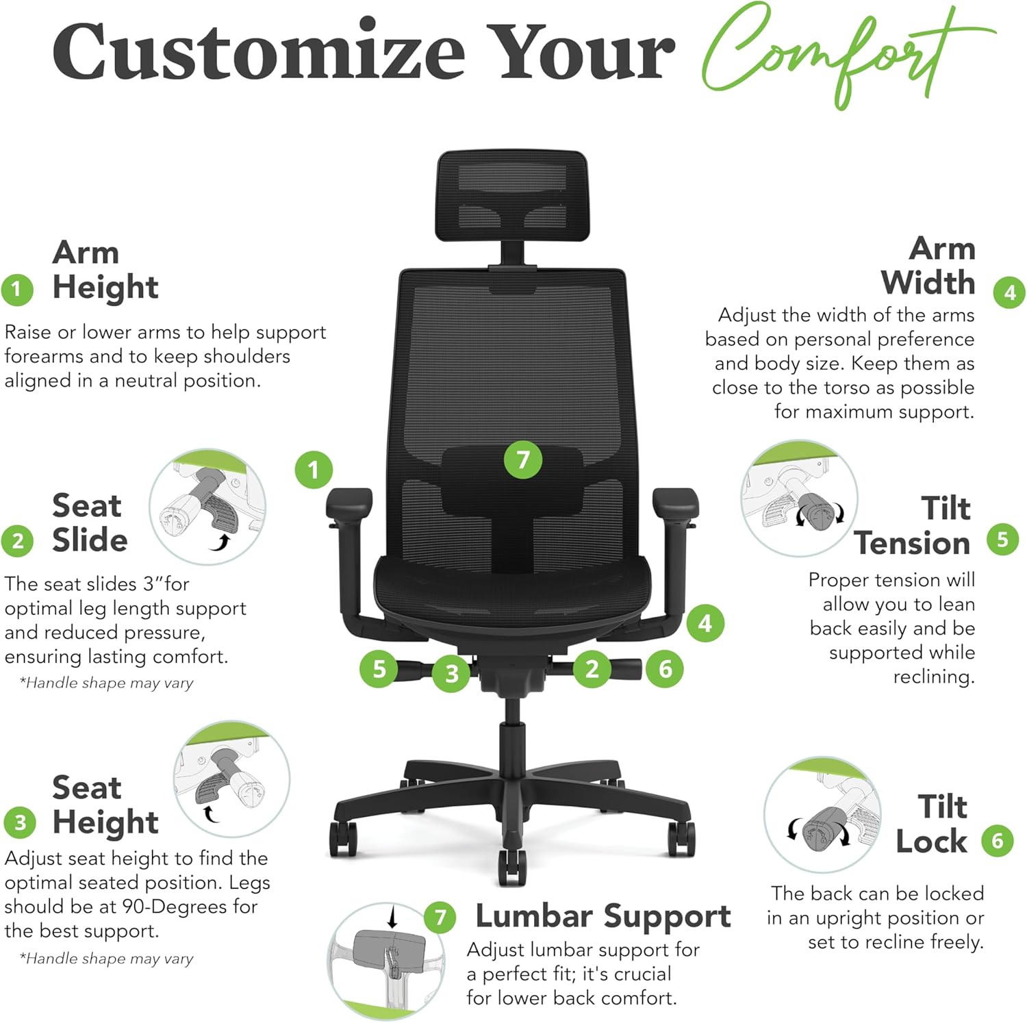 HON Ignition 2.0 Ergonomic Office Chair with Headrest, Adjustable Tilt, Swivel Wheels, Comfy for Long Hours, Home Office Desk Chairs