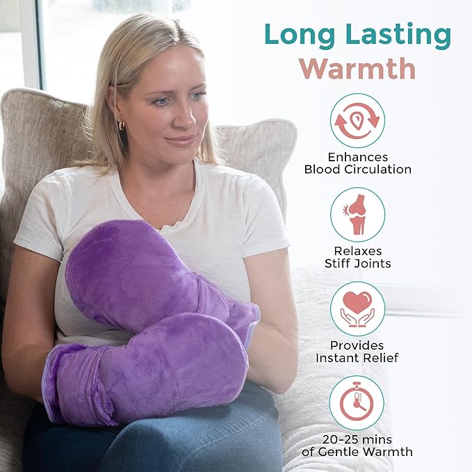 Microwavable Mittens and Heated Gloves for Arthritis Hands – Hand Warmers for Arthritis Using Moist Heat Therapy – Pain Relief for Raynaud's, Stiff Fingers & Carpal Tunnel (Lavender)