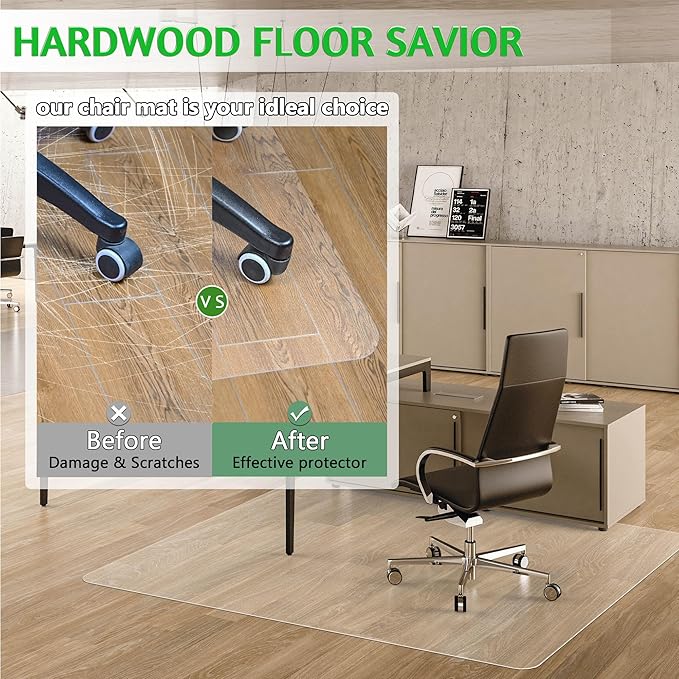 Large 45" x 53" Office Chair Mat for Hardwood Floor - Clear Floor Protector with Easy Glide for Home & Office