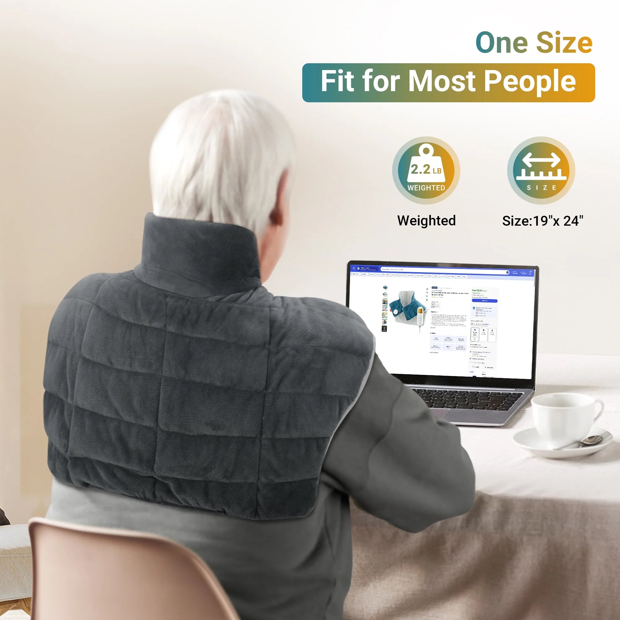Weighted Heating Pad for Neck and Shoulders, FSA HSA Eligible, 19"X 24", Gray