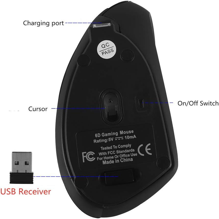 Wireless Vertical Mouse, Wireless Ergonomic Vertical Mouse, 2.4G Optical Mice 800/1200/1600 High Precision for PC Laptop Desktop Mac (Ergonomic Mouse-Rechargeable)
