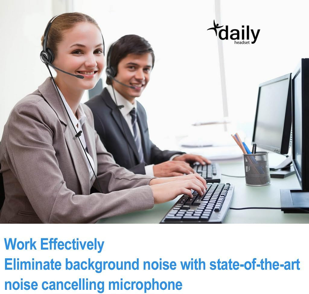 Phone Headset Compatible with Grandstream Yealink Snom Phones Microphone Noise Cancelling Headphones HD Voice RJ9 & 3.5Mm (CTIA) Adapter (Binaural)