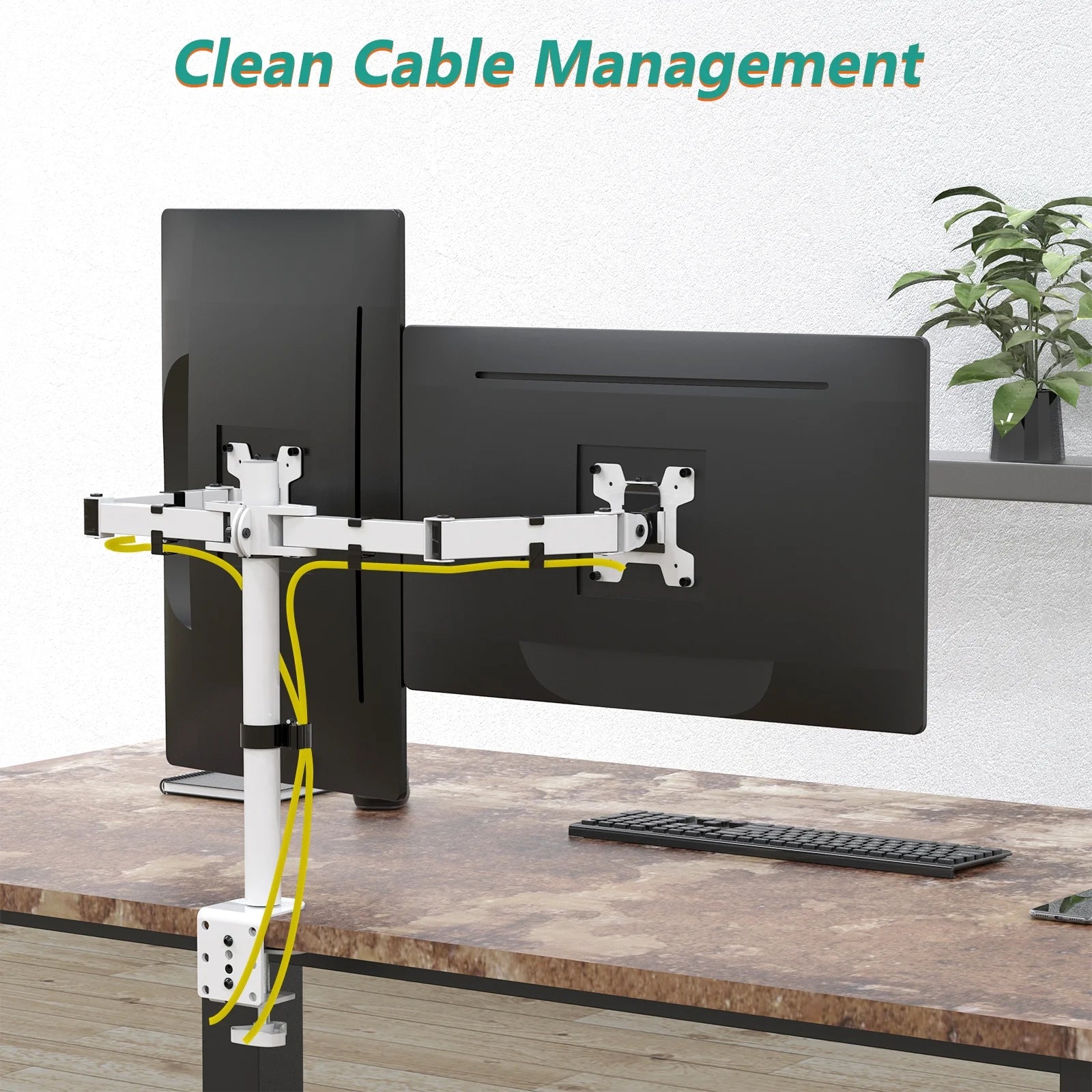 M002-W Dual LCD Monitor Mount Stand with Fully Adjustable Desk