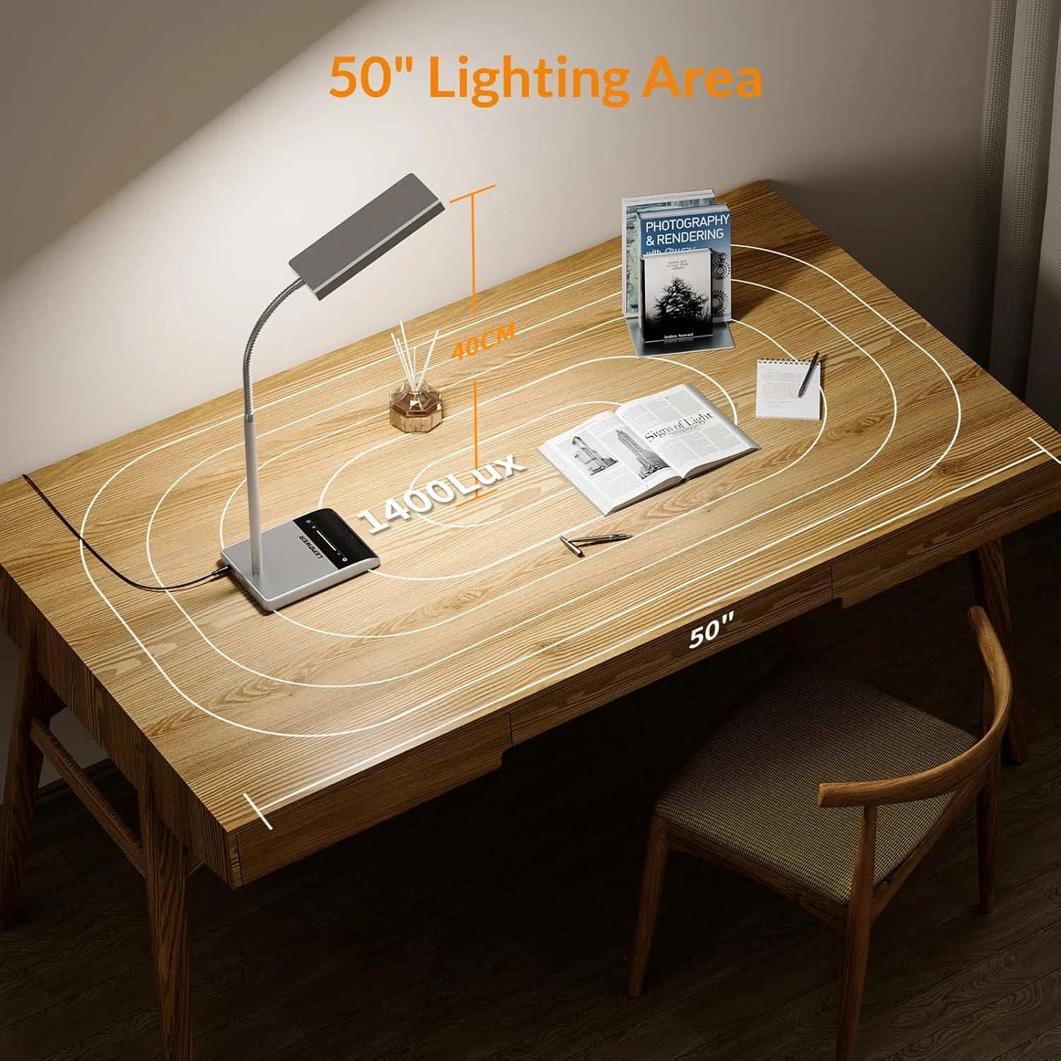 Desk Lamp, 800LM LED Desk Lamp for Home Office, 12W Reading Lamp for Desk, Eye-Caring Desk Light, Touch Table Lamp, Gooseneck Lamp, 50 Lighting Modes, Bright Desk Lamps for Bedroom, Study Room