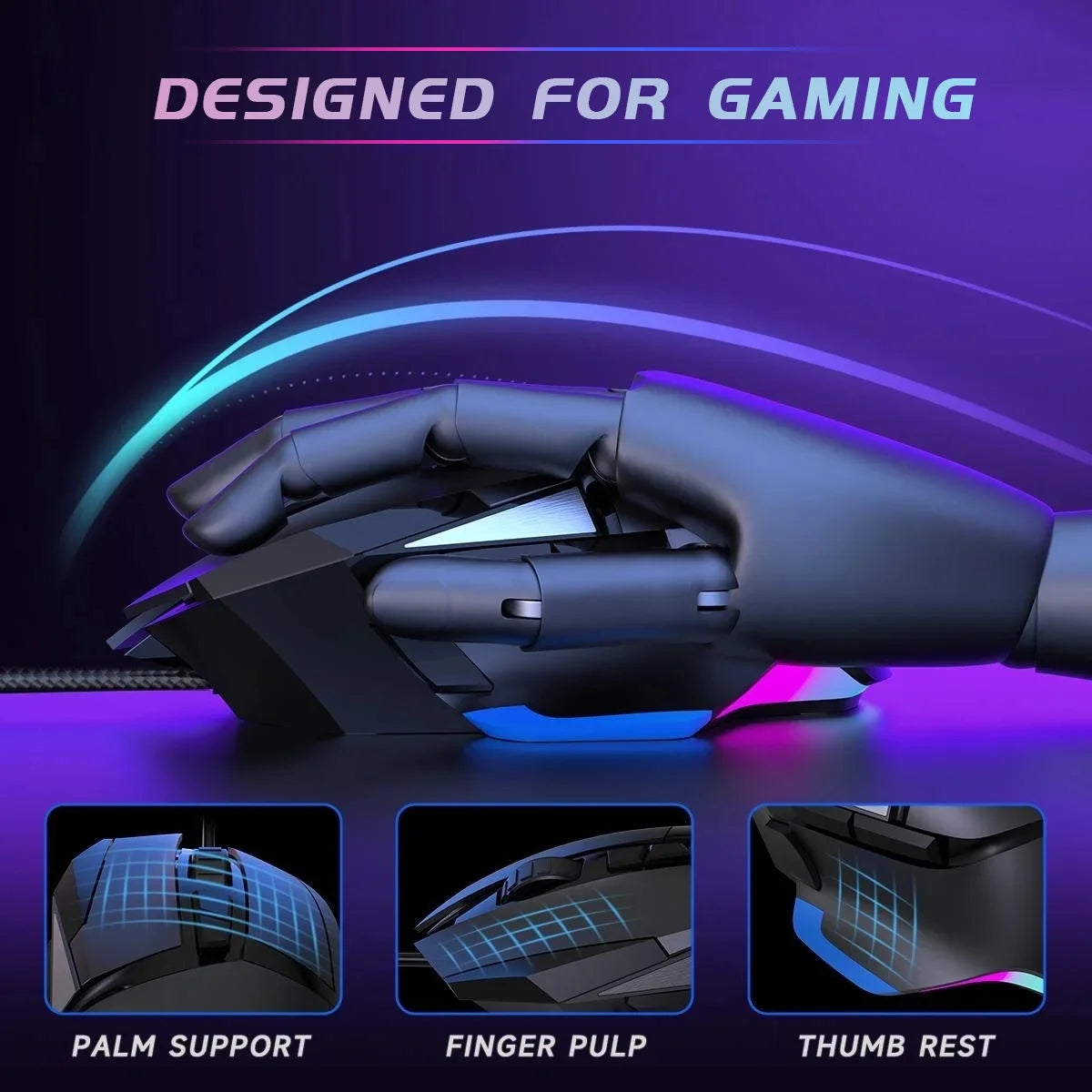 Gaming Mouse, Wired Optical Gaming Mouse, 16000 DPI, 8 Programmable Buttons, RGB Lighting, Black