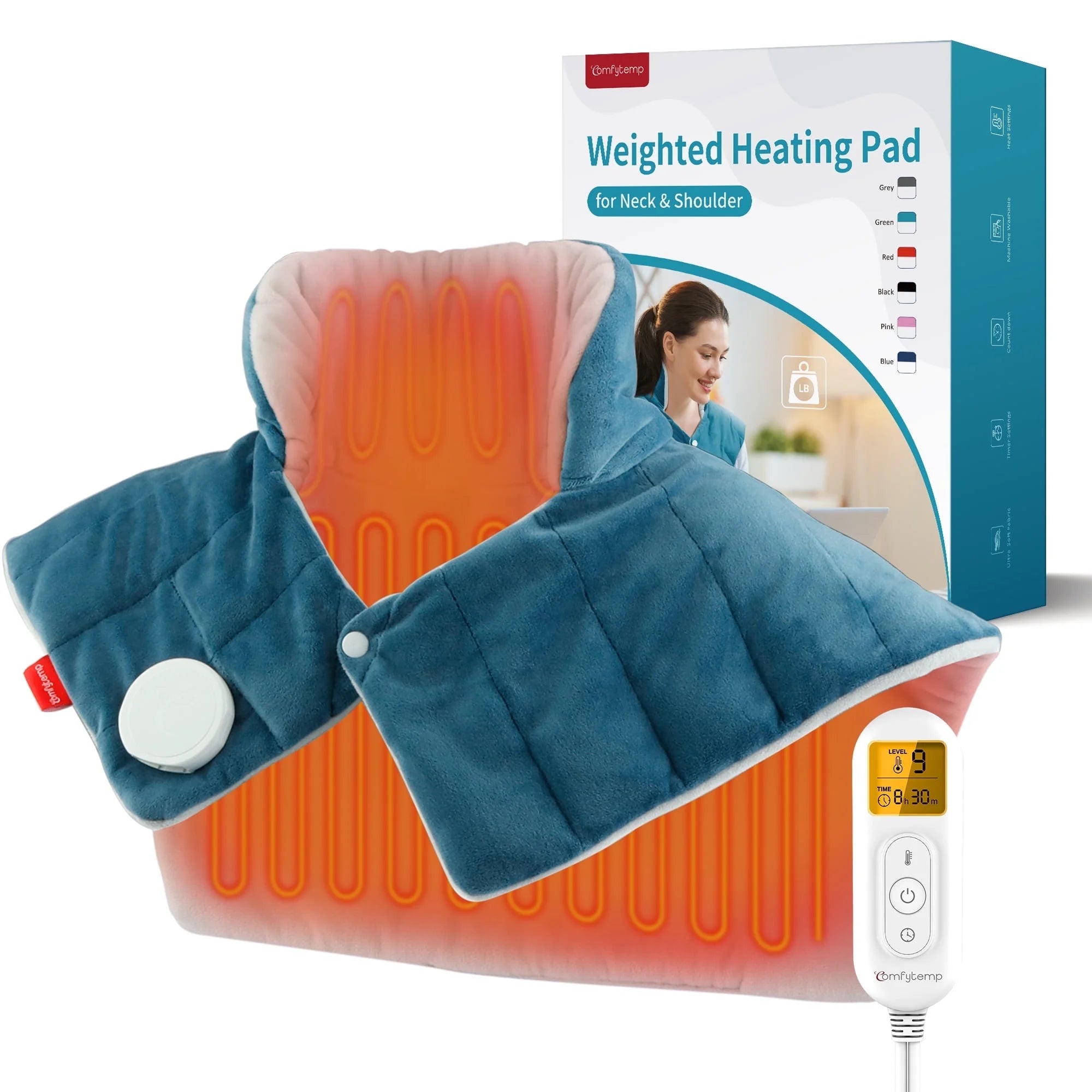 Weighted Heating Pad for Neck and Shoulders, FSA HSA Eligible, 19"X 24", Blue