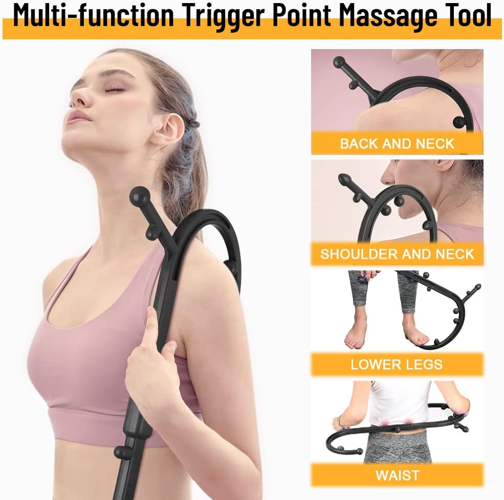 Trigger Point Massager for Neck and Back, Handheld Manual Self Massage Tool, Lower Back and Shoulder Massager, Myofascial Release - Deep Muscle Massage