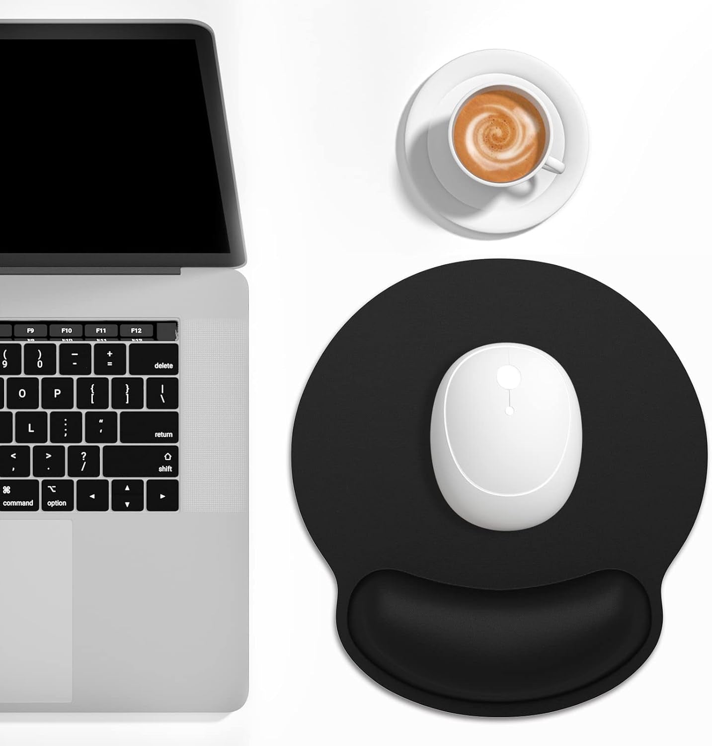 Ergonomic Mouse Pad with Wrist Support, Comfortable Memory Foam Wrist Rest for Easy Typing Pain Relief, Cute Computer Gaming Desktop Mouse Mat with Non-Slip Base for Laptop, Office, Jet Black