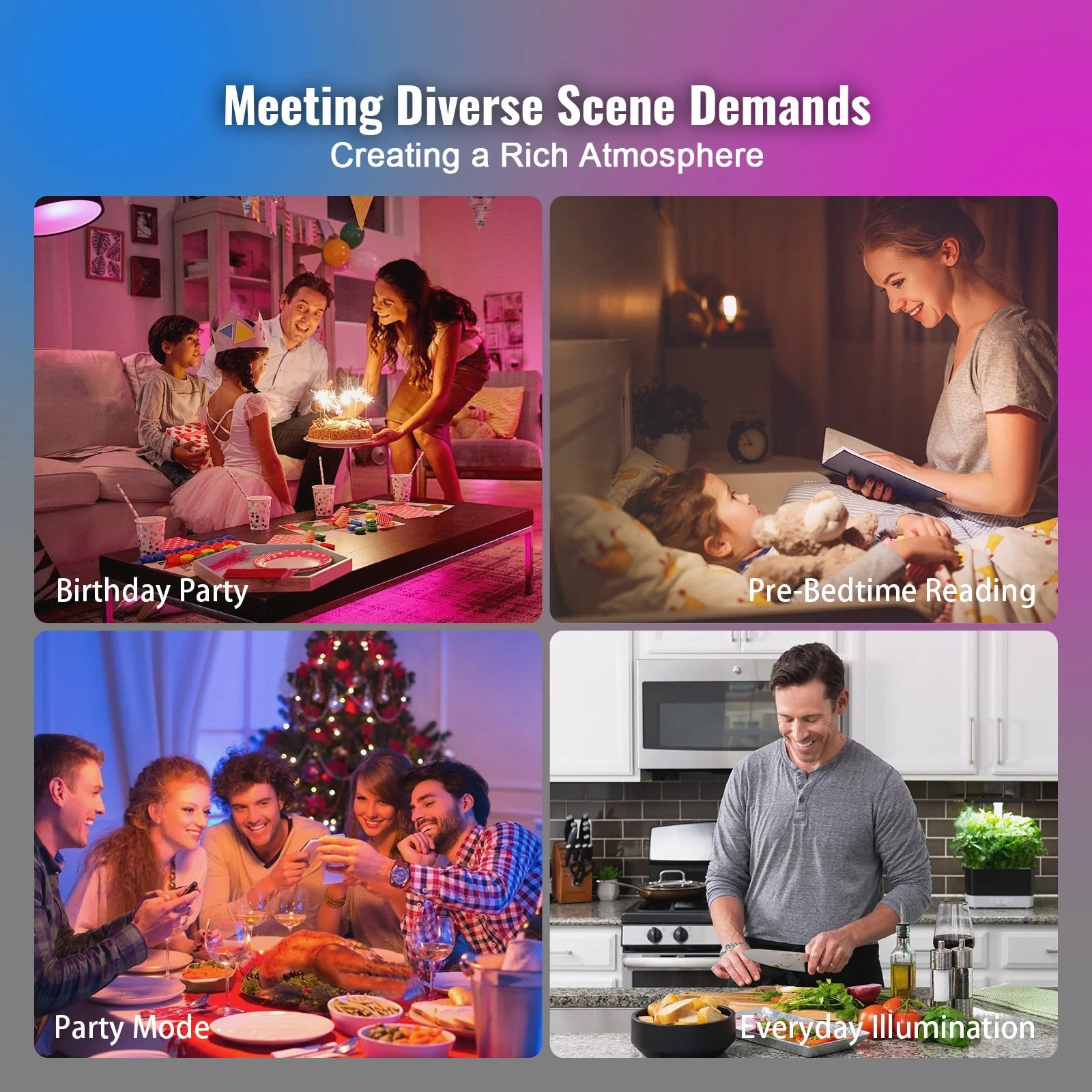 VEVOR Smart Light Bulbs, 4-Pack, 9W Multicolor LED Bulbs, 800 Lumens with Smart Control Compatibility for Vera, Google Assistant, Amazon Alexa, Ios, Android, RGB Color Changing