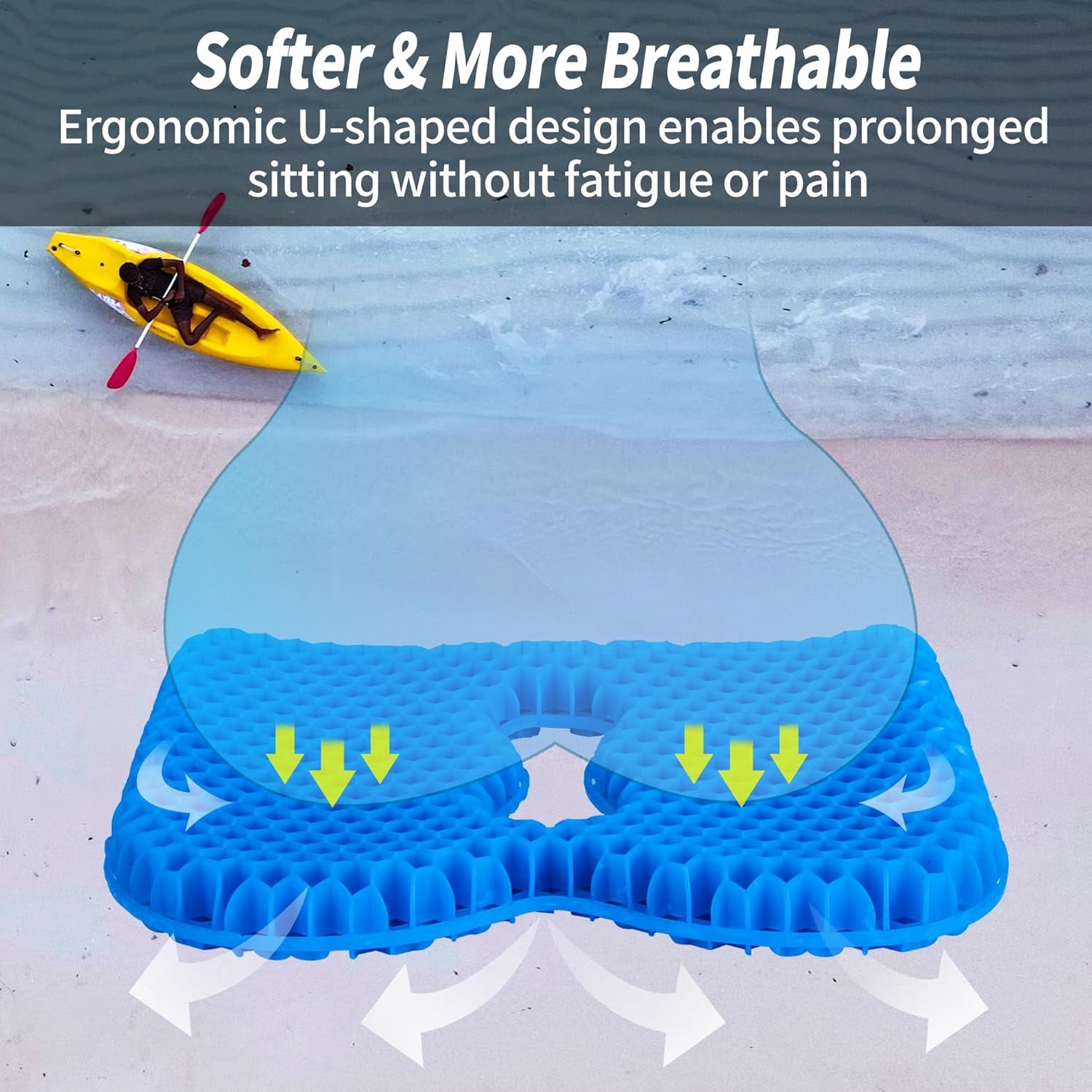 Kayak Seat Cushion, anti Slip Thicken Gel Kayak Seat Pad Breathable Waterproof Kayak Cushion for Kayaks Canoe and Boat, Lifetime Kayak Accessories Equipment Gear for Fishing Kayak (Blue 2 Packs)