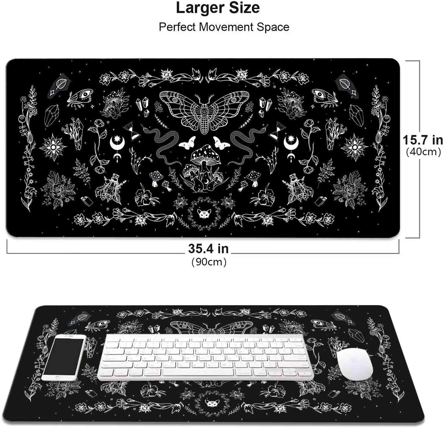 Goth Desk Mat, Black Occult Large Mouse Pad, Halloween Desk Decor, Witchy XXL Mousepad, Celestial Mushroom Gaming Mousepad, Office Accessories Gifts
