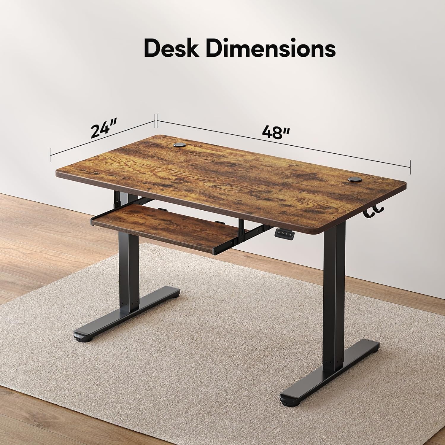 Standing Desk with Keyboard Tray, 48 × 24 Inches Electric Height Adjustable, Sit Stand up Desk, Computer Office Desk, Rustic Brown