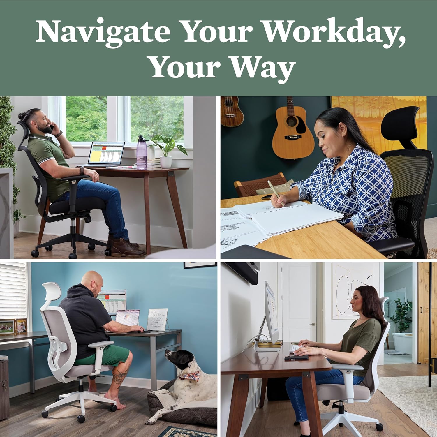 HON Altern Ergonomic Office Chair with Headrest, Arms, Wheels, Foam Cushion Seat, Mid Back Home Office Desk Chair Comfy, Height Adjustable Arms, Synchro-Tilt