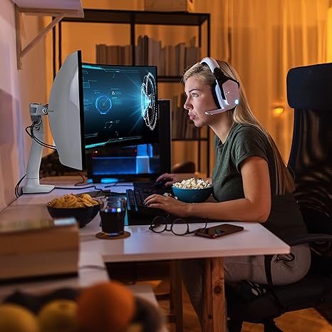 Ergotron – HX HD Premium Heavy Duty Gaming Monitor Arm, Single Monitor Desk Mount – for 1000R Curved Ultrawide Monitors Up to 49 Inches, 28 to 42 lbs, VESA 75x75mm or 100x100mm – HD Pivot, White