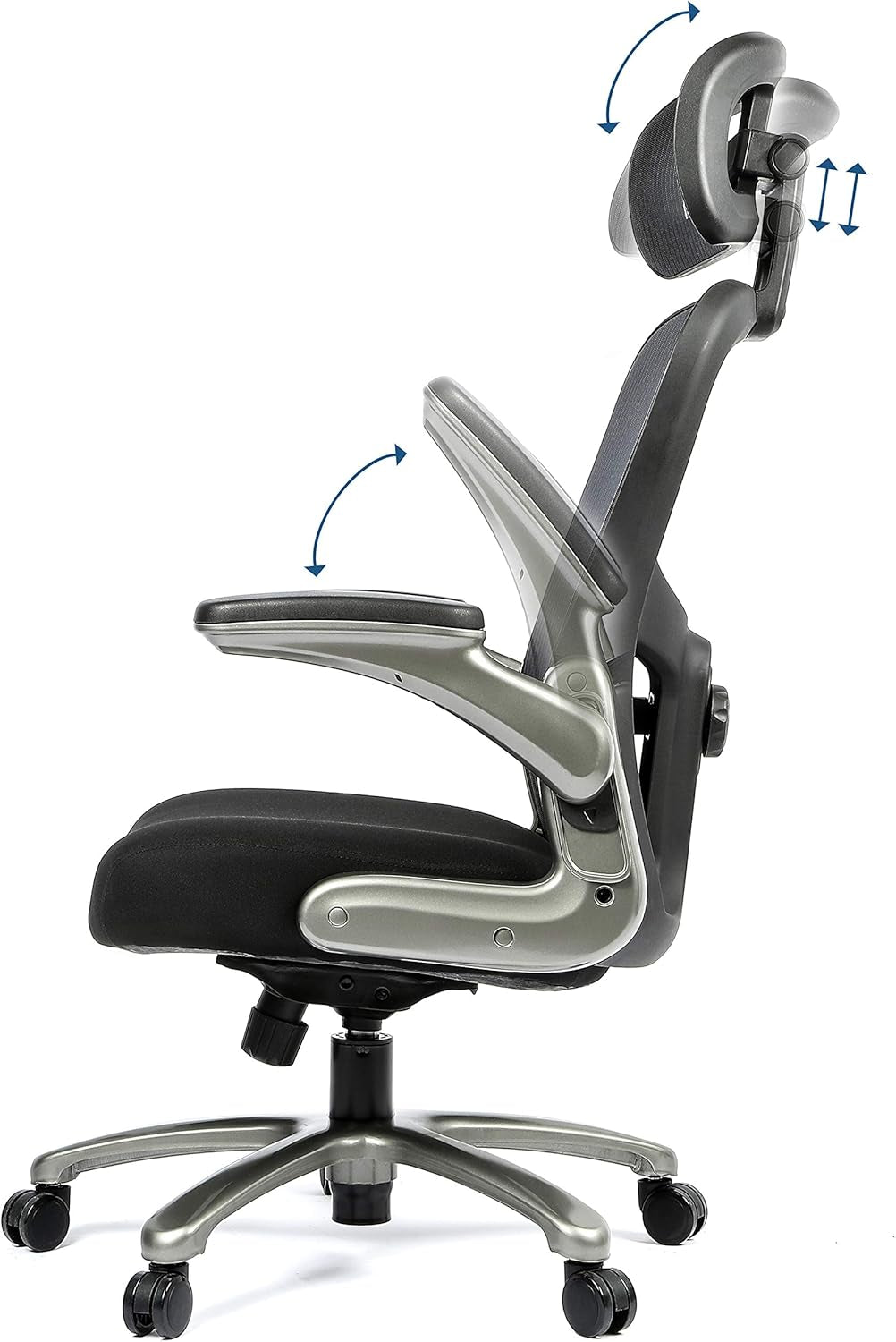 Officefactor 500 Lbs Rated the Real High Back Ergonomic Big and Tall Office Chair Flip-Up Arms Mesh Back anti Scratch Wheels Adjustable Lumbar Support Adjustable Headrest (Black with Headrest)