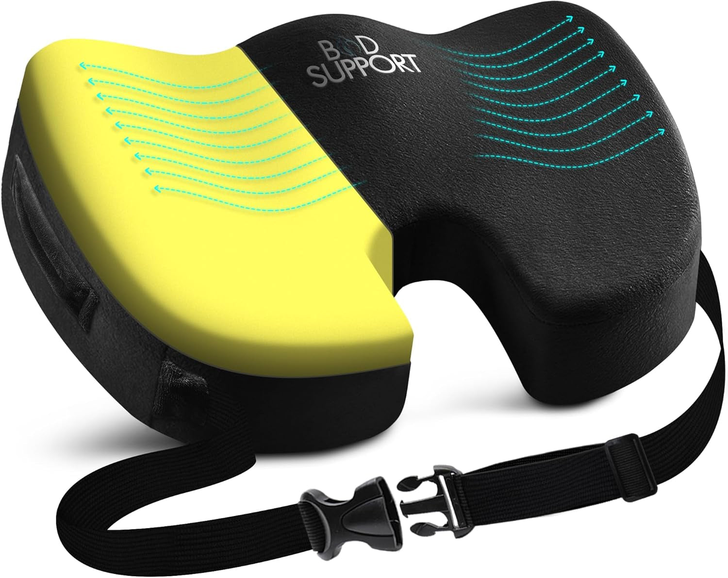 Seat Cushions for Office Chairs, Desk Chairs, and Car Seats - Enhances Posture and Support - Non-Slip Ergonomic Design with Adjustable Straps - Sciatica and Tailbone Relief (Black)