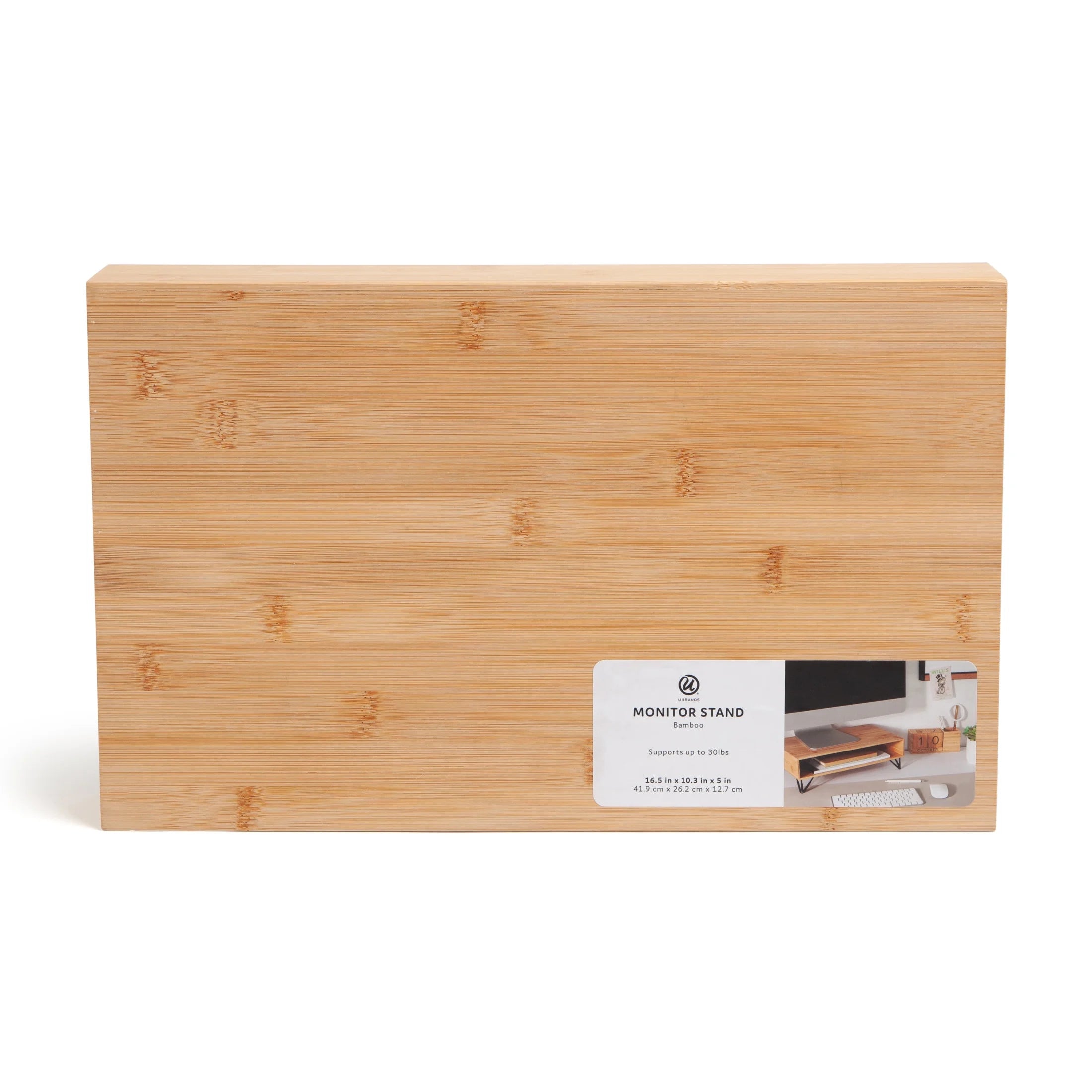 Verona Desk Monitor Stand with Storage, 16.5 X 10.3 X 5 In., Bamboo