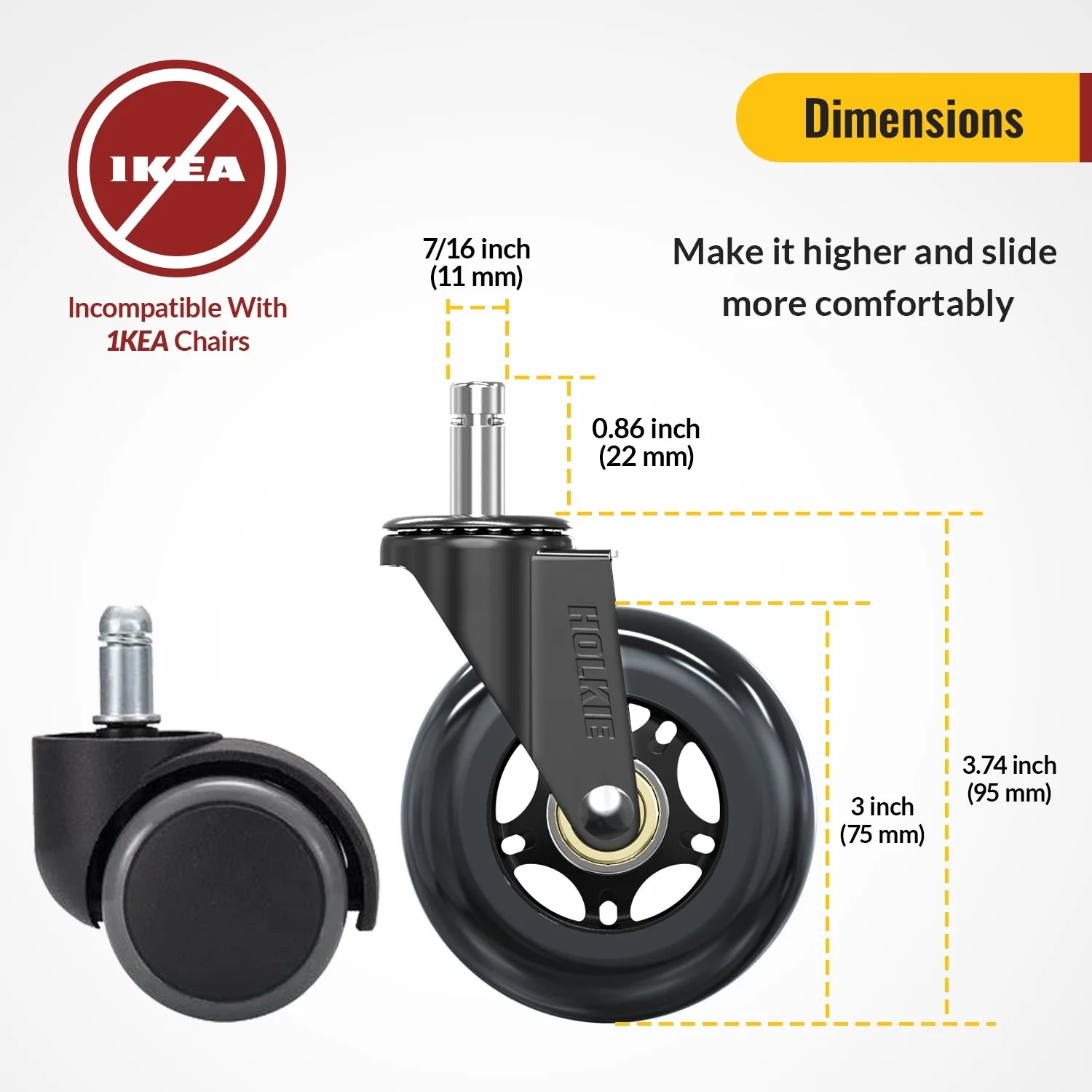 Office Chair Caster Wheels Replacement Rubber Caster Wheels, 5PCS Rollerblade Wheels for Hardwood Floors