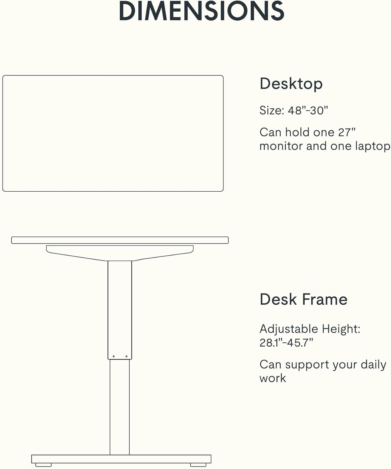 EN1 Whole-Piece Standing Desk 48" X 30" Electric Height Adjustable Stand up Desk Frame W/Automatic Smart Keypad (Black Frame + Maple Top, 2 Packages)
