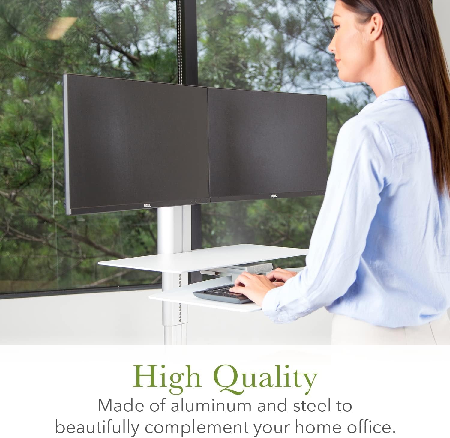 Sit2Stand plus Standing Desk Converter with Dual Monitor Crossbar - 18” Height Adjustable Sit-Stand Workstation - Silver/White (Plus Model)