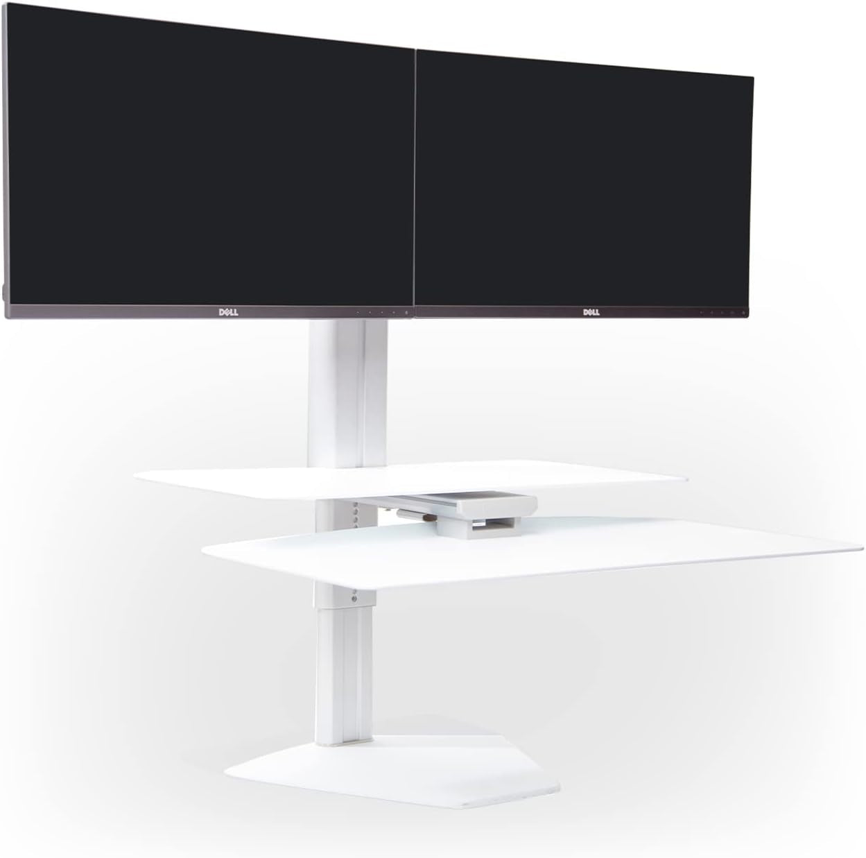 Sit2Stand plus Standing Desk Converter with Dual Monitor Crossbar - 18” Height Adjustable Sit-Stand Workstation - Silver/White (Plus Model)