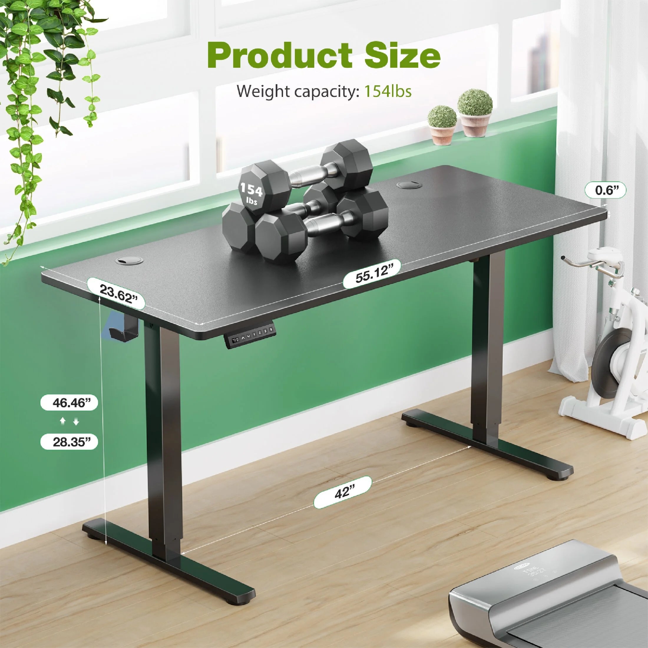 55X24 Inch Electric Standing Desk, Ergonomic Rising Modern Lift Motorized Gaming Desktop Workstation for Work Home Office, Height Adjustable, Black