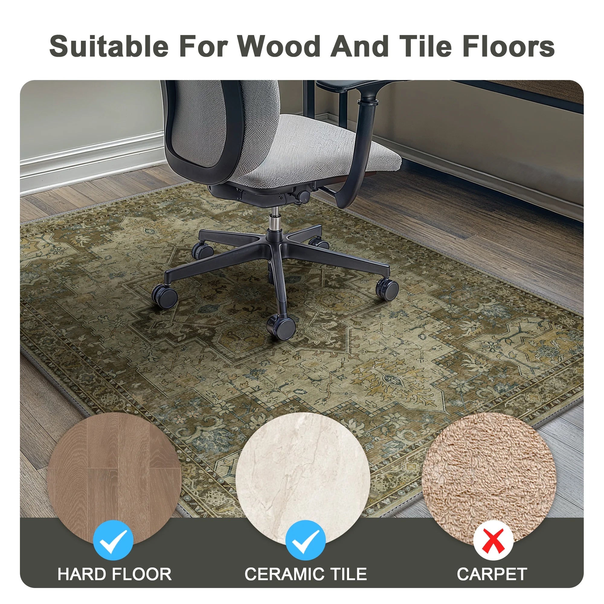 48"X 60" Protective Flooring Office Chair Mat for Hardwood Floor and Tile Floor, Heavy Duty Desk Chair Mat for Carpets, anti Slip Office Floor Mats for Rolling Chairs, Low Pile under Desk Rug